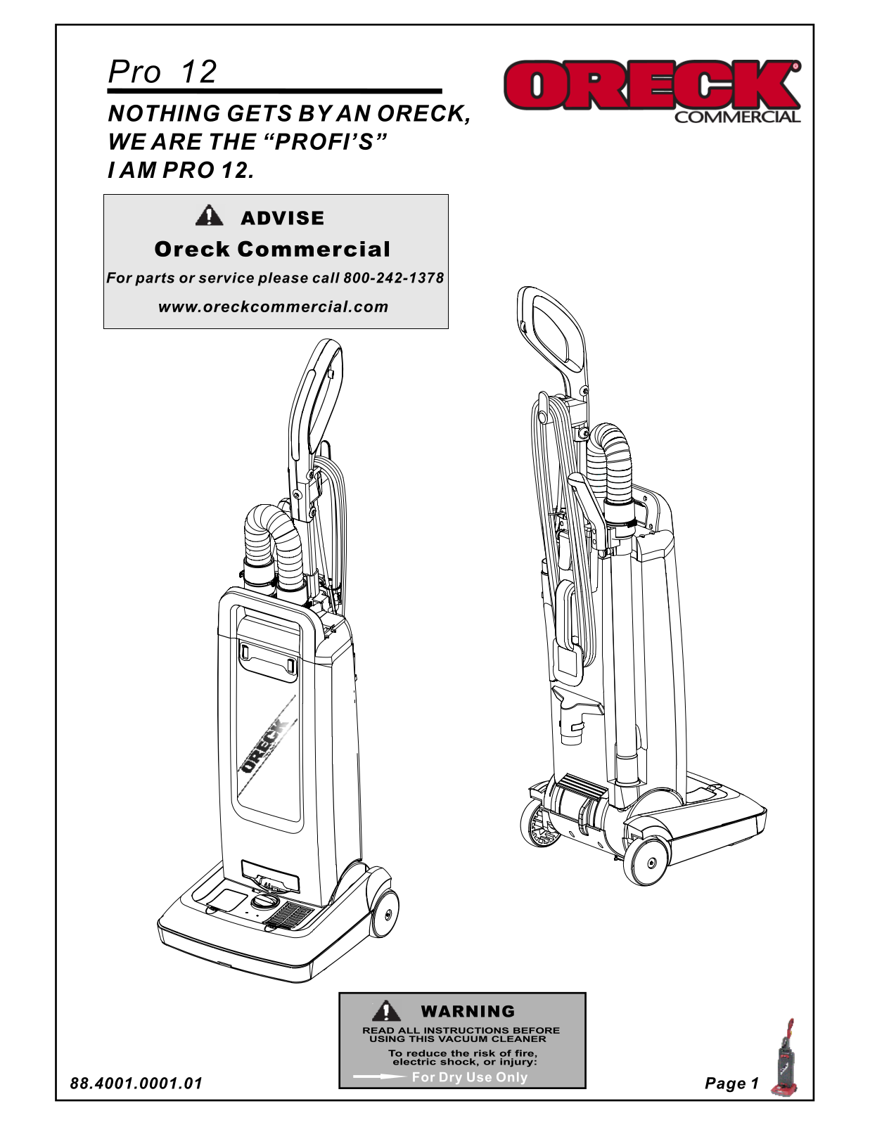 Oreck Pro 12 User Manual