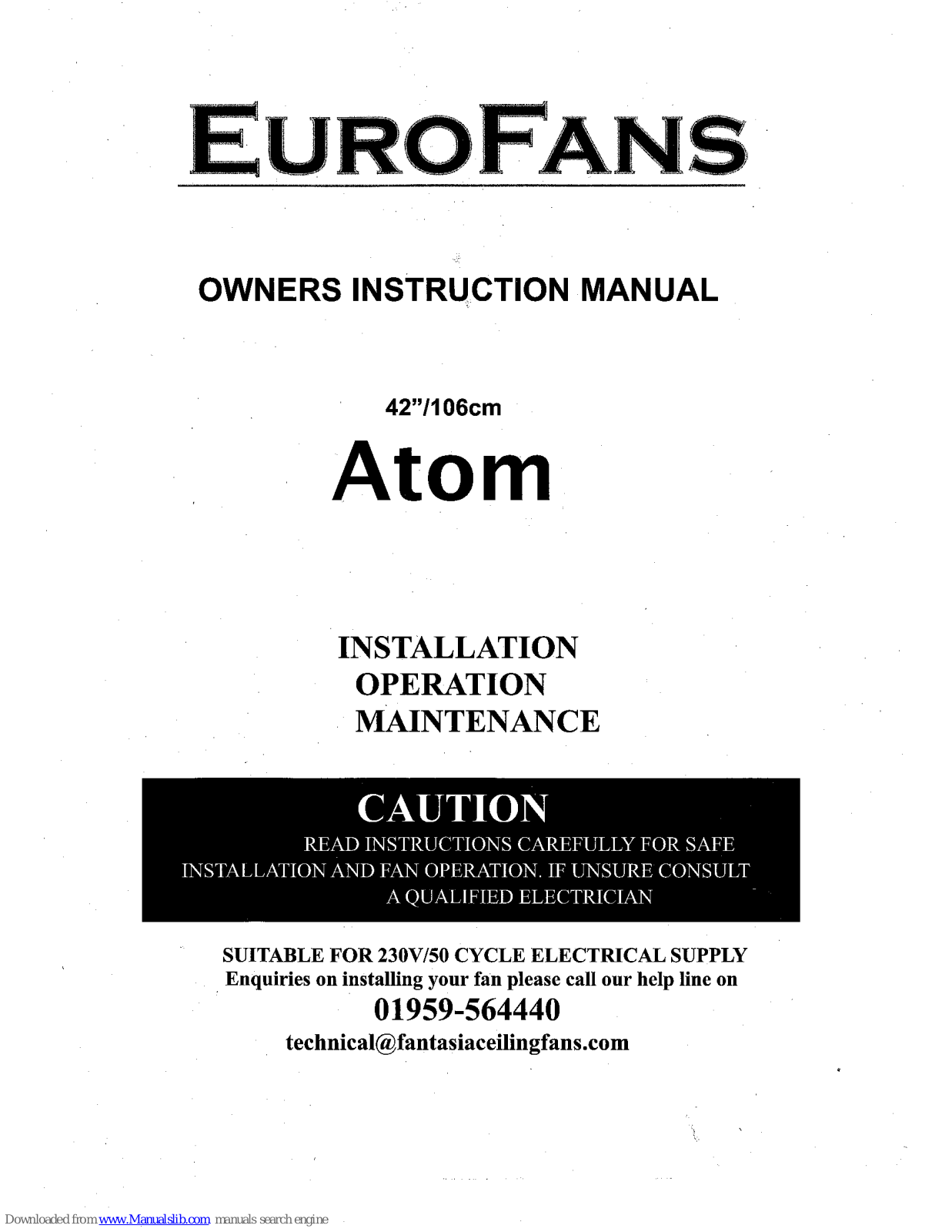 EuroFans Atom Owner's Instruction Manual