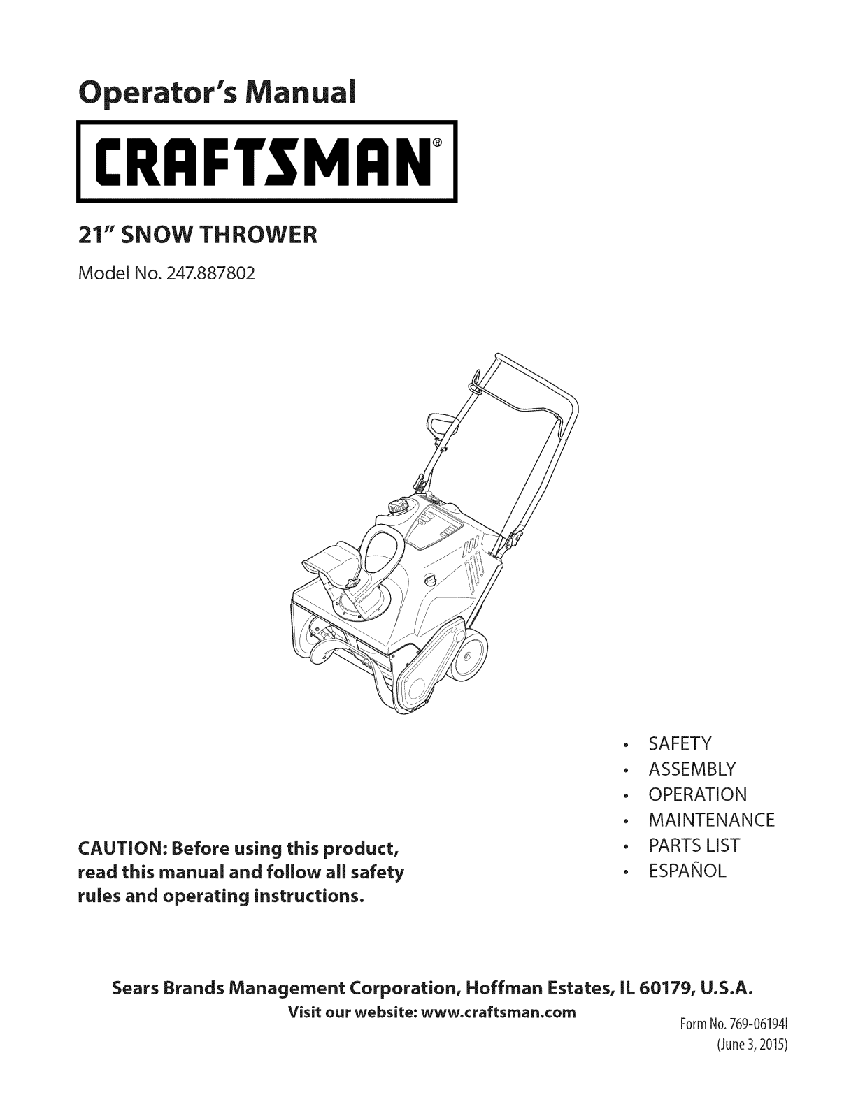 Craftsman 247887802 Owner’s Manual