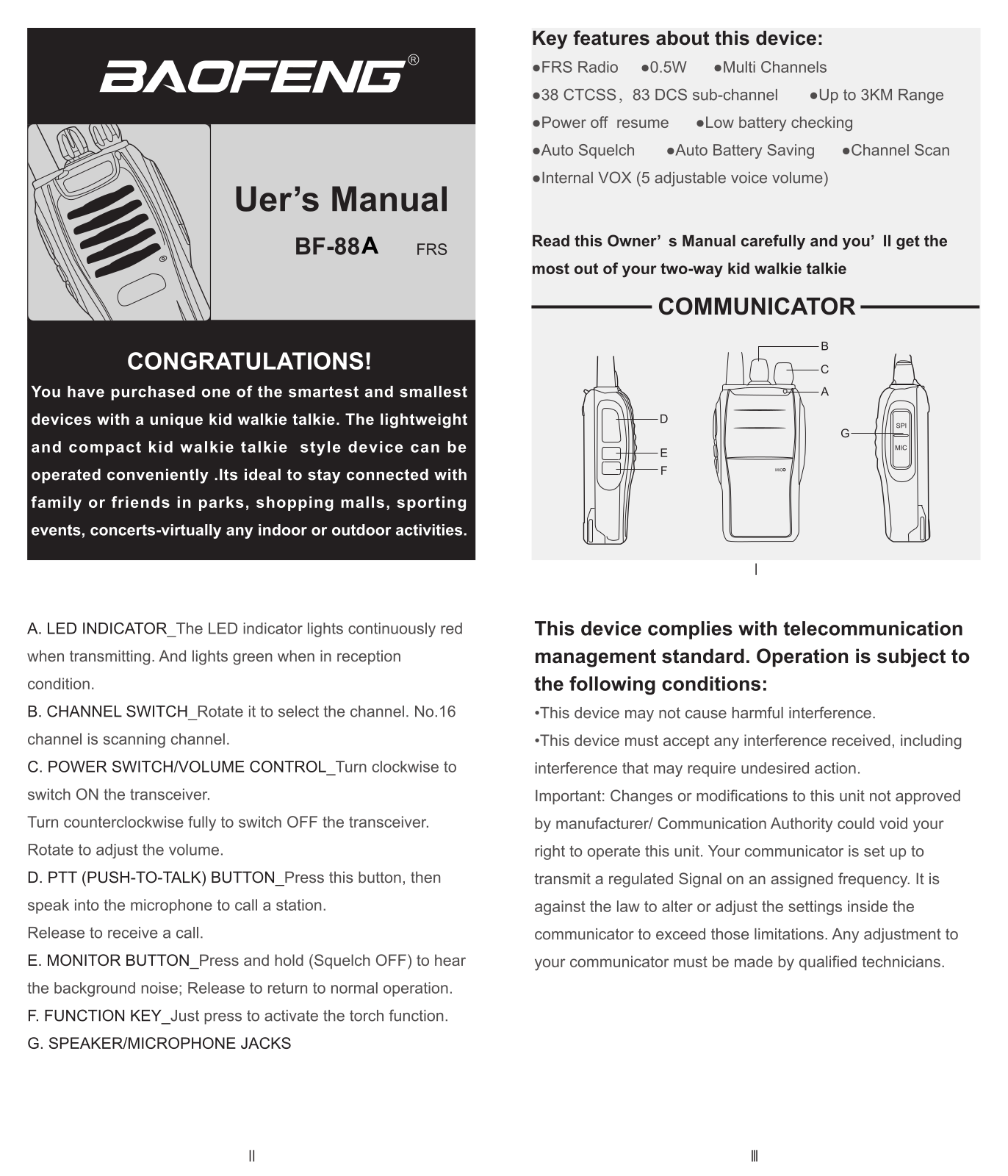 PO FUNG ELECTRONIC BF 88A User Manual