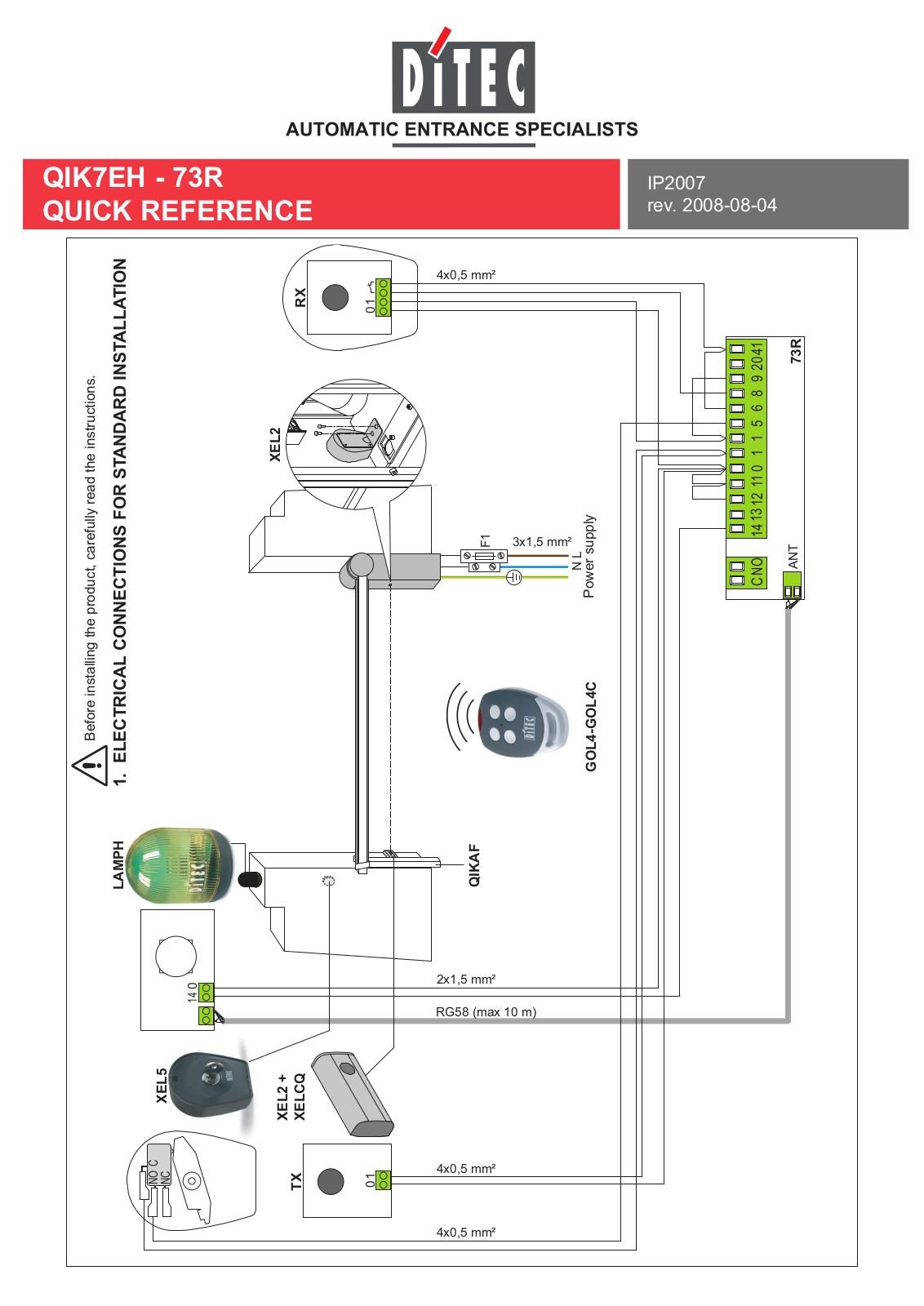 DITEC QIK7EH-73R Quick Reference - ManualMachine.com