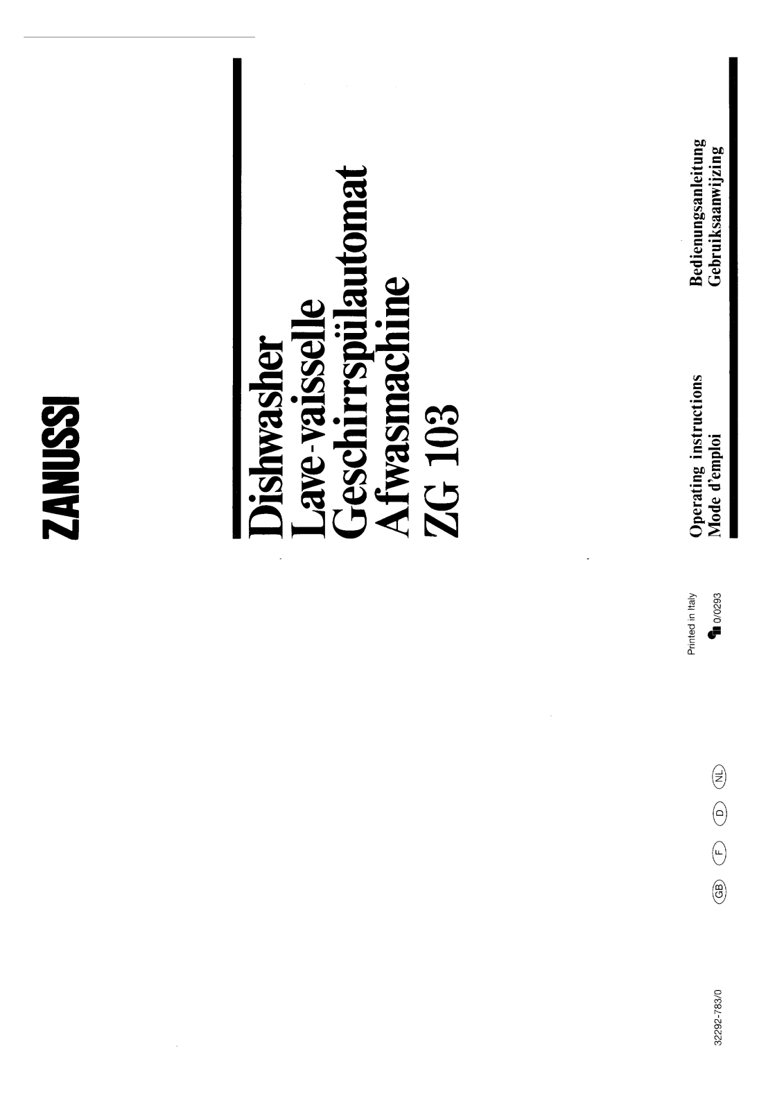 Zanussi ZG103 USER MANUAL