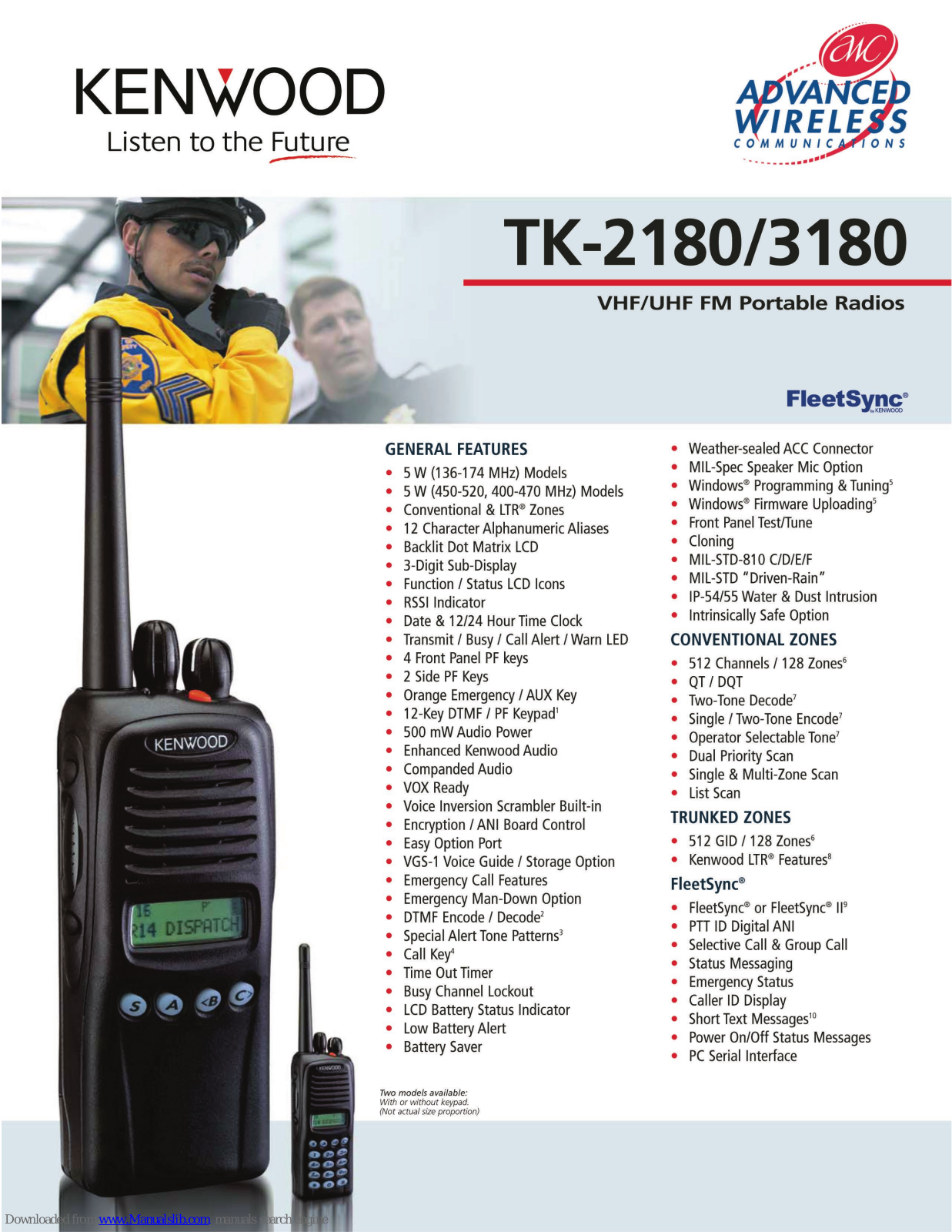 Kenwood TK-2180/3180, TK-2180, TK-3180 Specifications