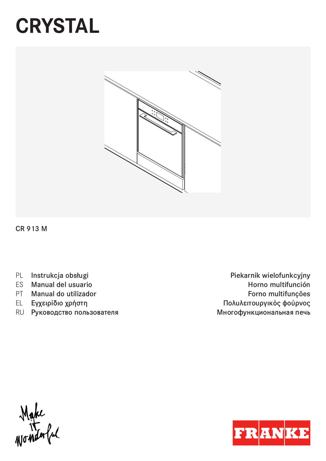 Franke CR 913 M BK DCT TFT, CR 913 M WH DCT TFT, CR 913 M XS DCT TFT User manual