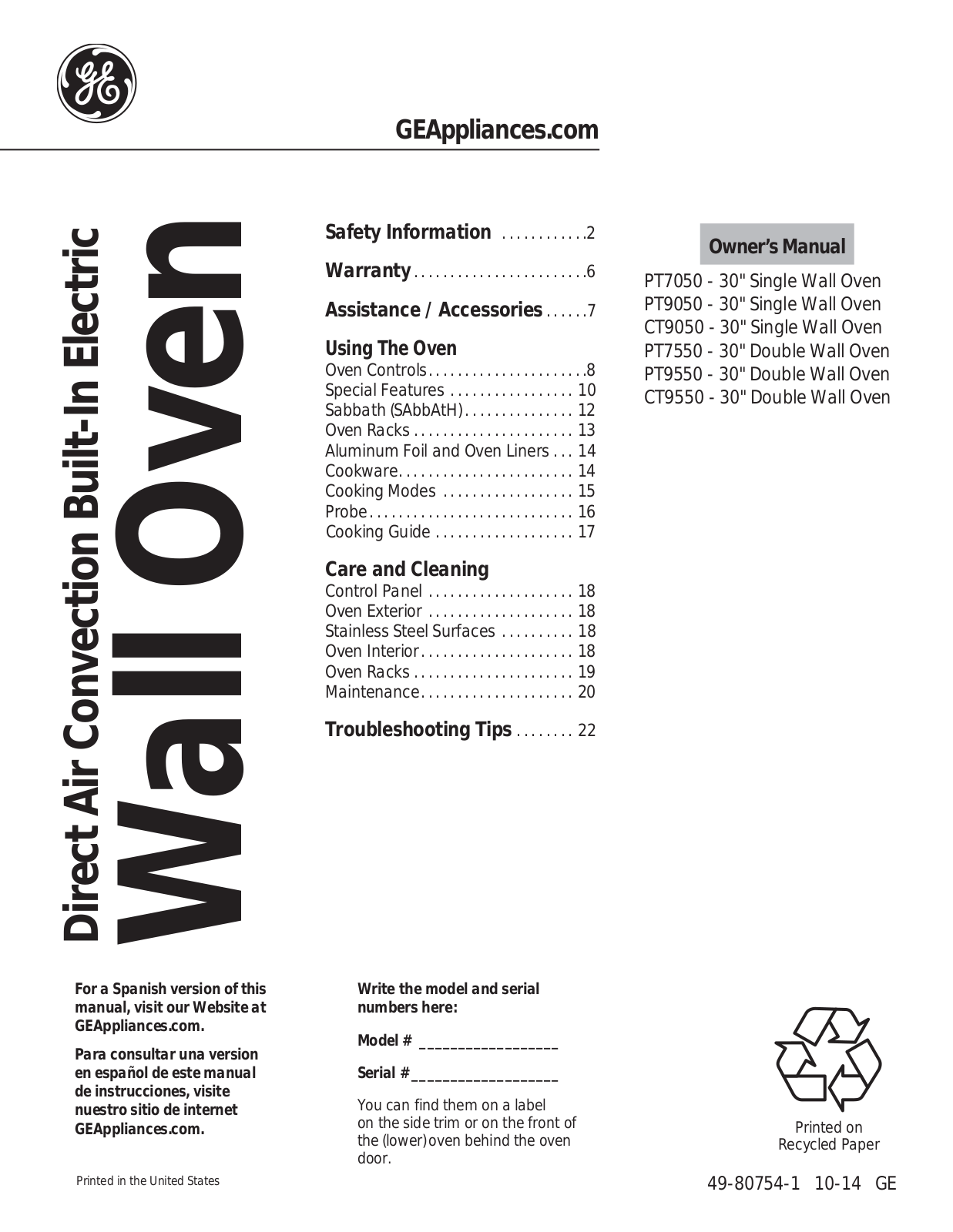 GE PT9050DFBB User Manual