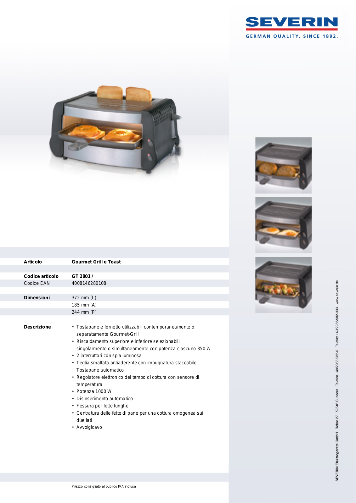 Severin GT 2801 DATASHEET