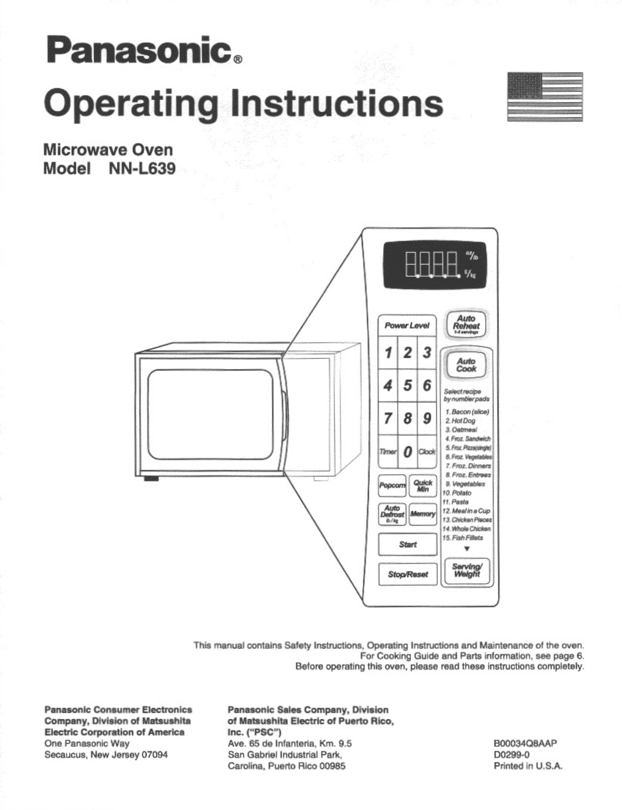 Panasonic NN-L639WA, NN-L639BA User Manual