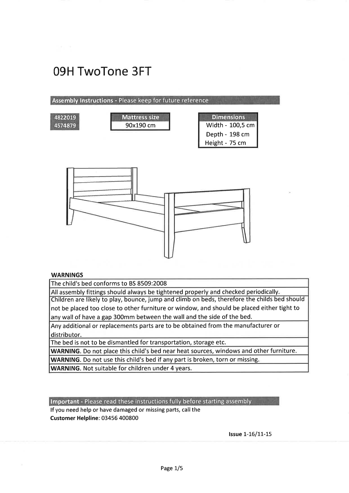 Argos 4574879, 4822019 ASSEMBLY INSTRUCTIONS