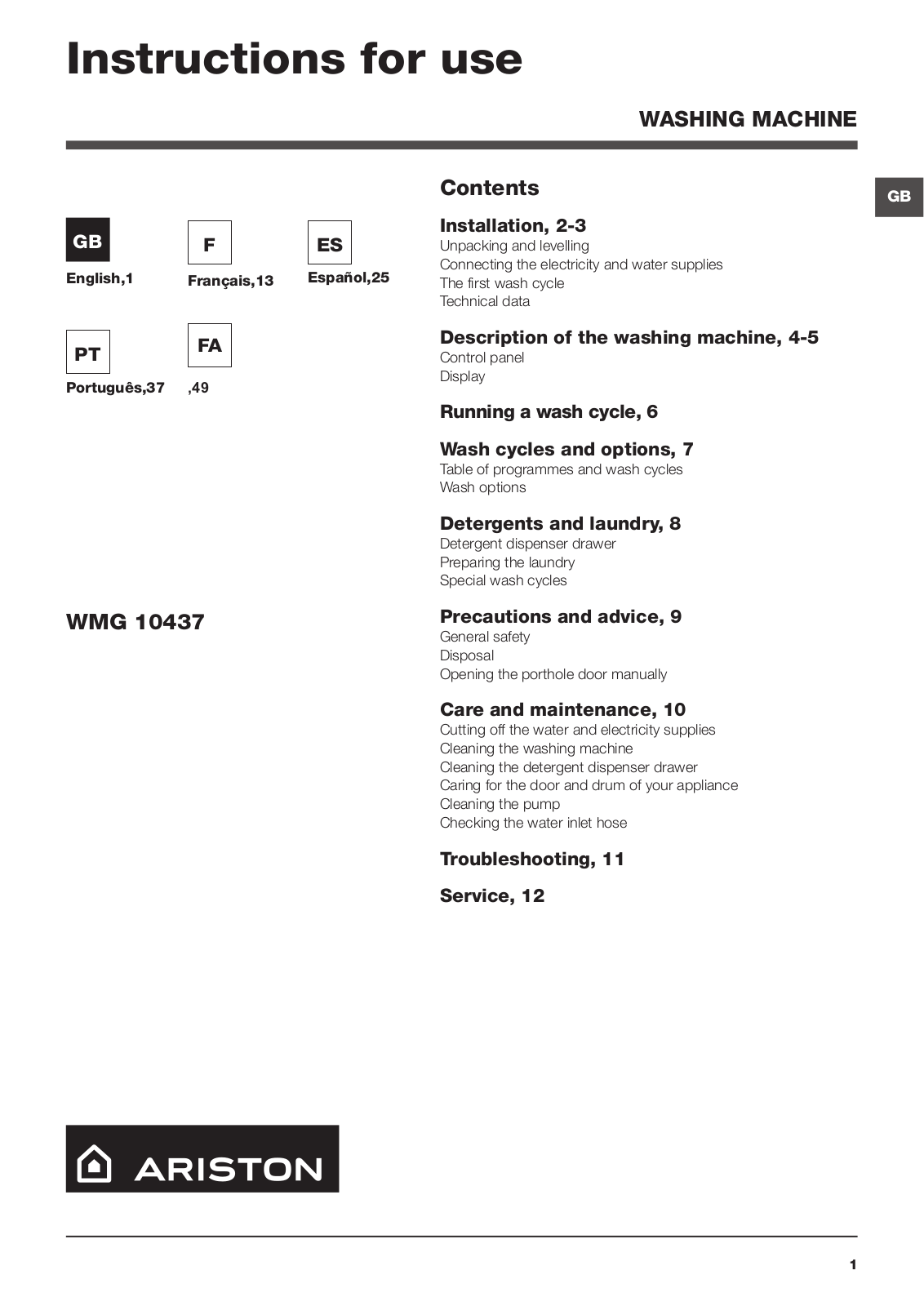 Hotpoint WMG 10437S EX User Manual