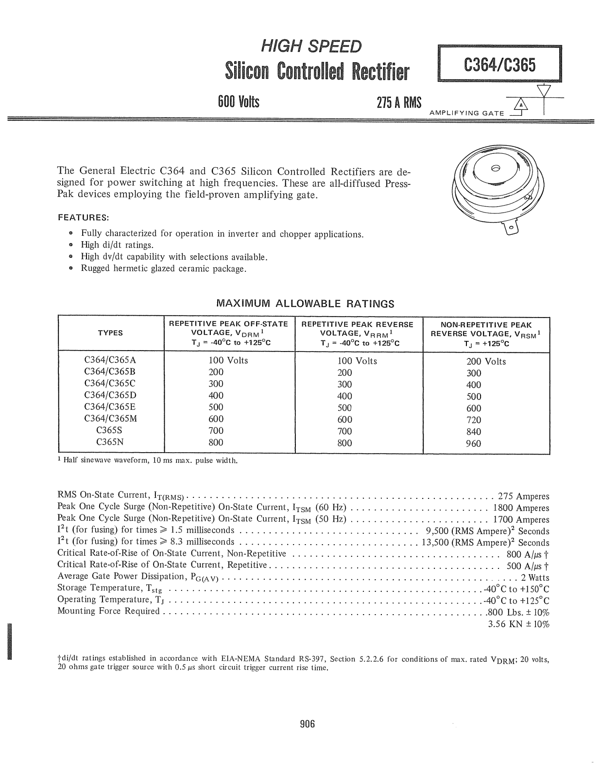 Powerex C364, C365 Data Sheet