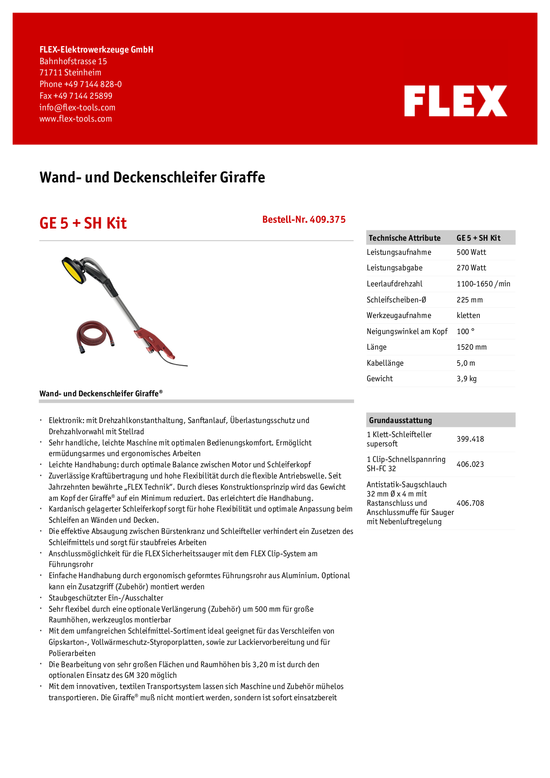 Flex GE 5 + SH Kit Technical data