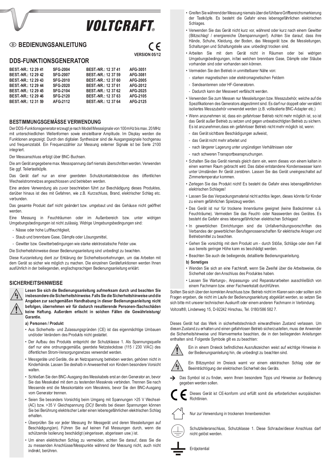 Voltcraft SFG-2004, SFG-2007, SFG-2010, SFG-2020, SFG-2104 User guide