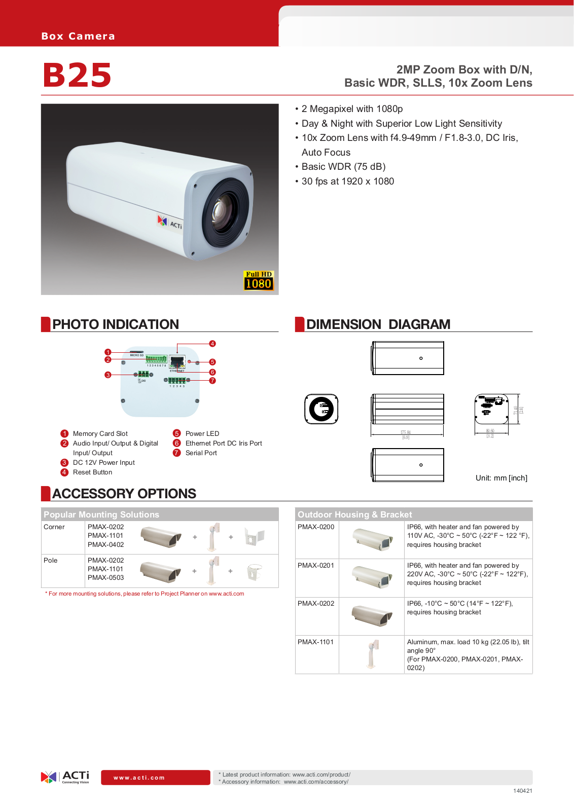 ACTi B25 Specsheet