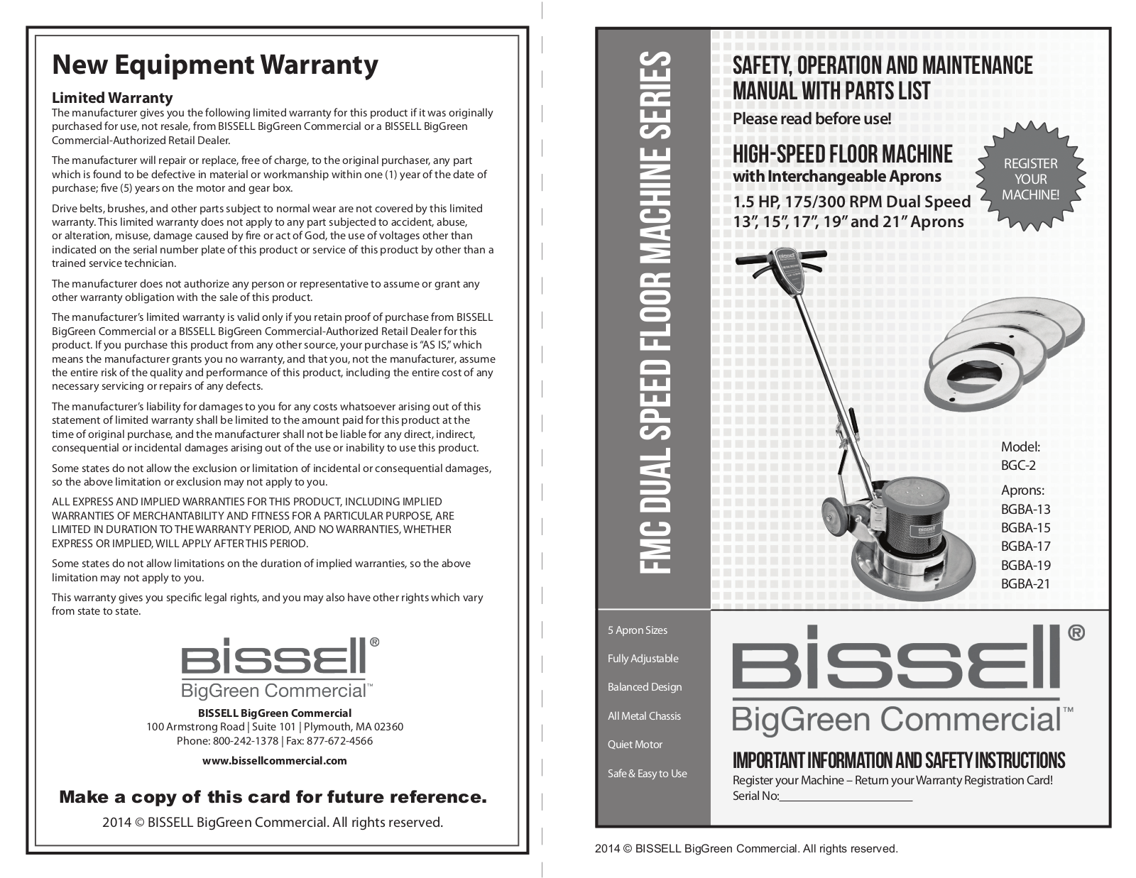 Bissell BGBA-19, BGBA-13, BGBA-17, BGBA-15, BGBA-21 User Manual