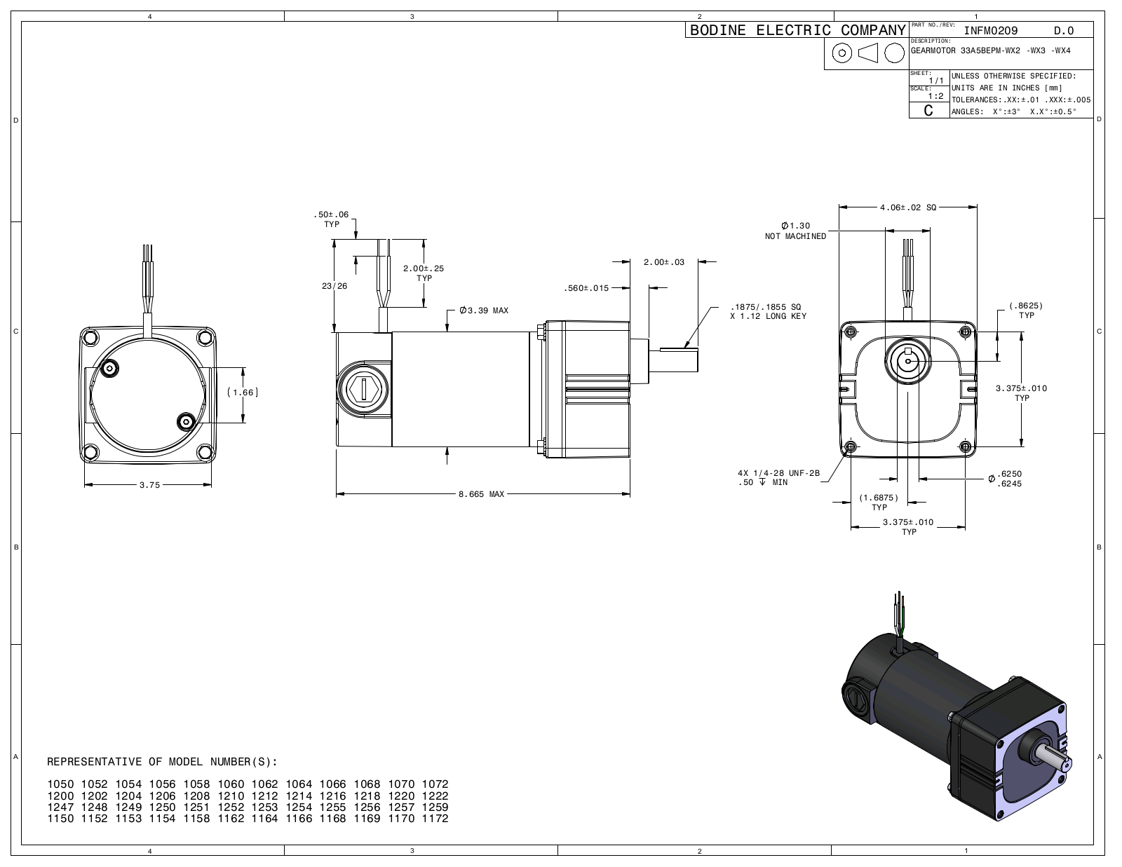 Bodine 1050, 1052, 1054, 1056, 1058 Reference Drawing