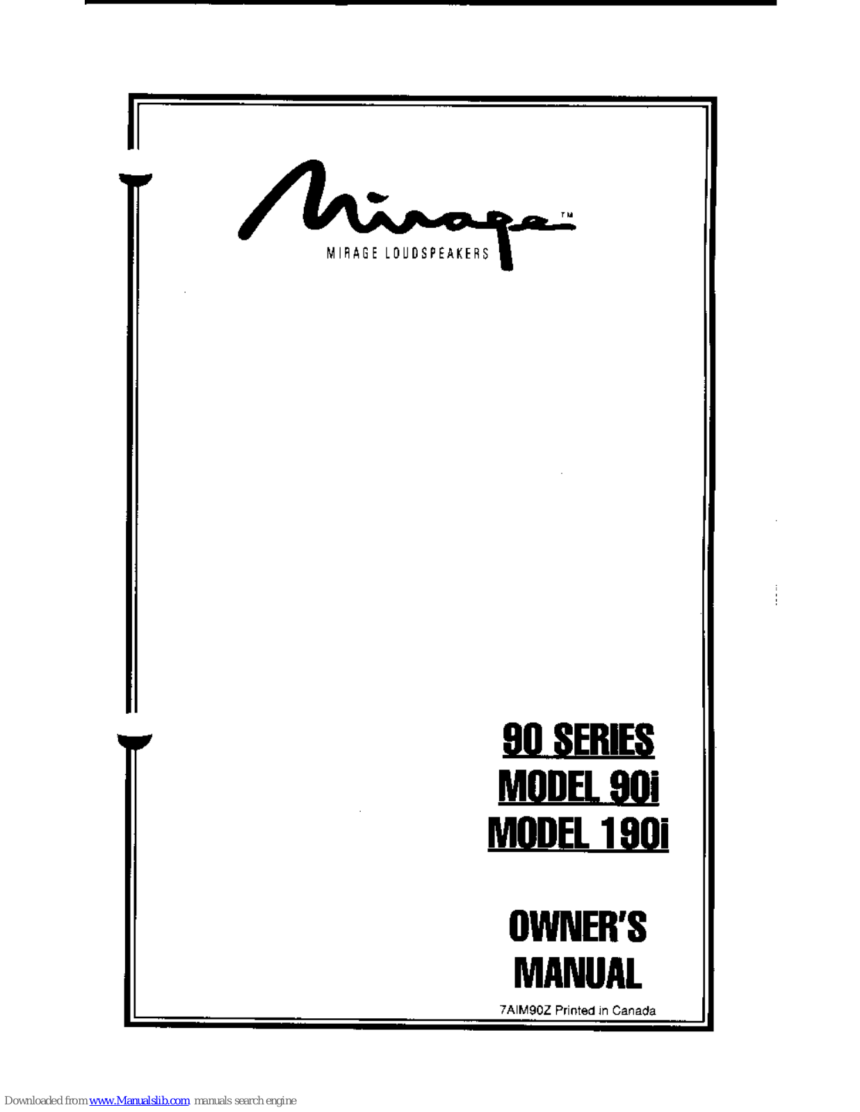 Mirage M-290, M-490, M-790, M-990, 90i Owner's Manual