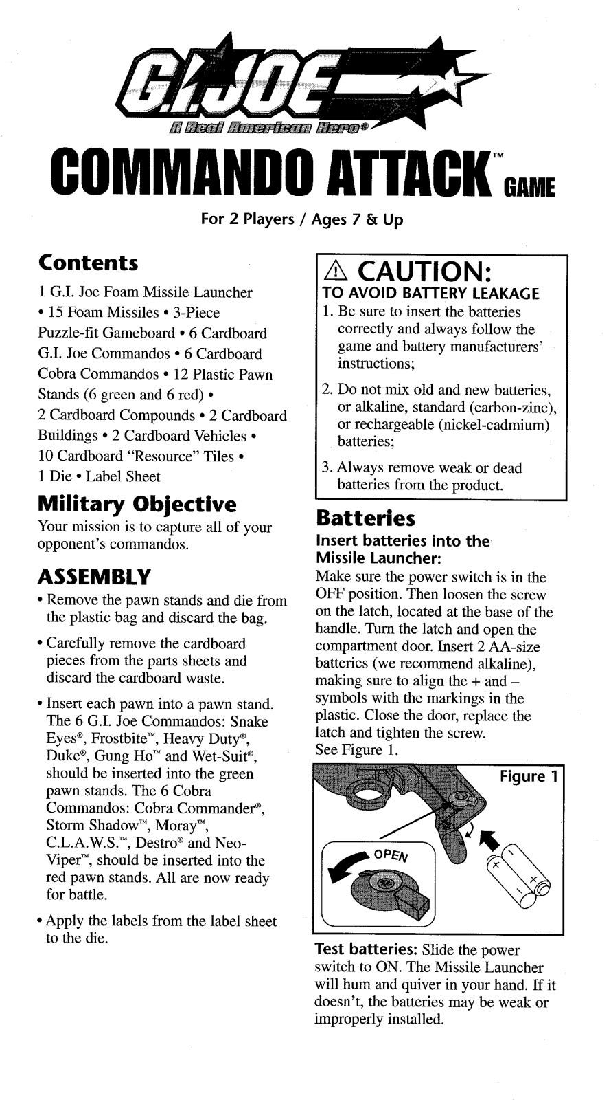 HASBRO G.I. JOE COMMANDO ATTACK Game User Manual