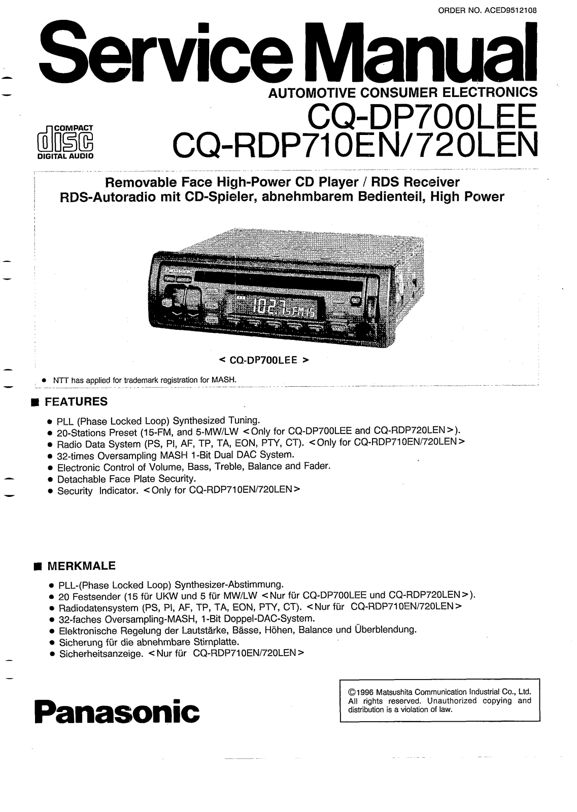 Panasonic CQ-DP700L Service Manual