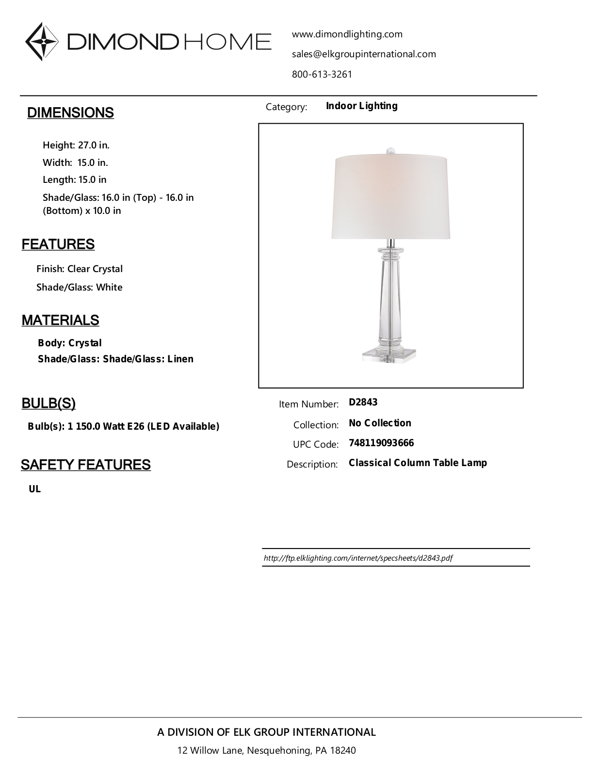 ELK Home D2843 User Manual