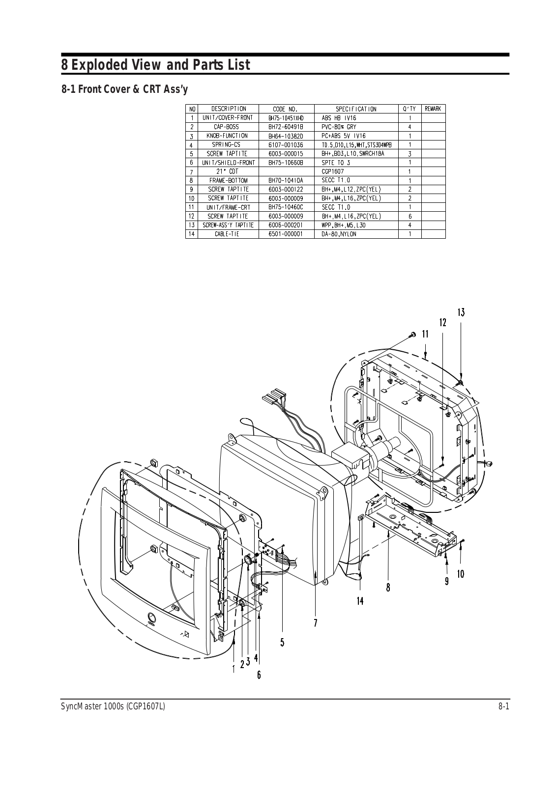 Samsung CGP1607 Expoioded View and Parts List