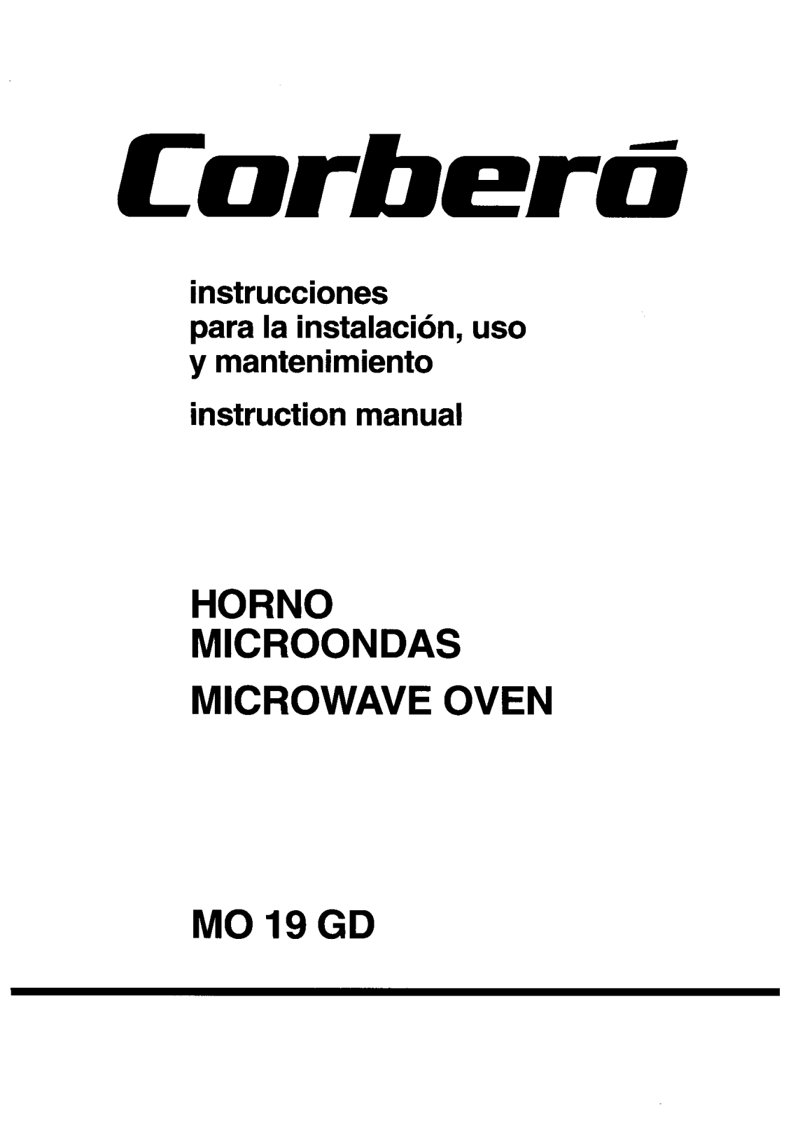 Corbero MO19GD INSTRUCTION BOOK