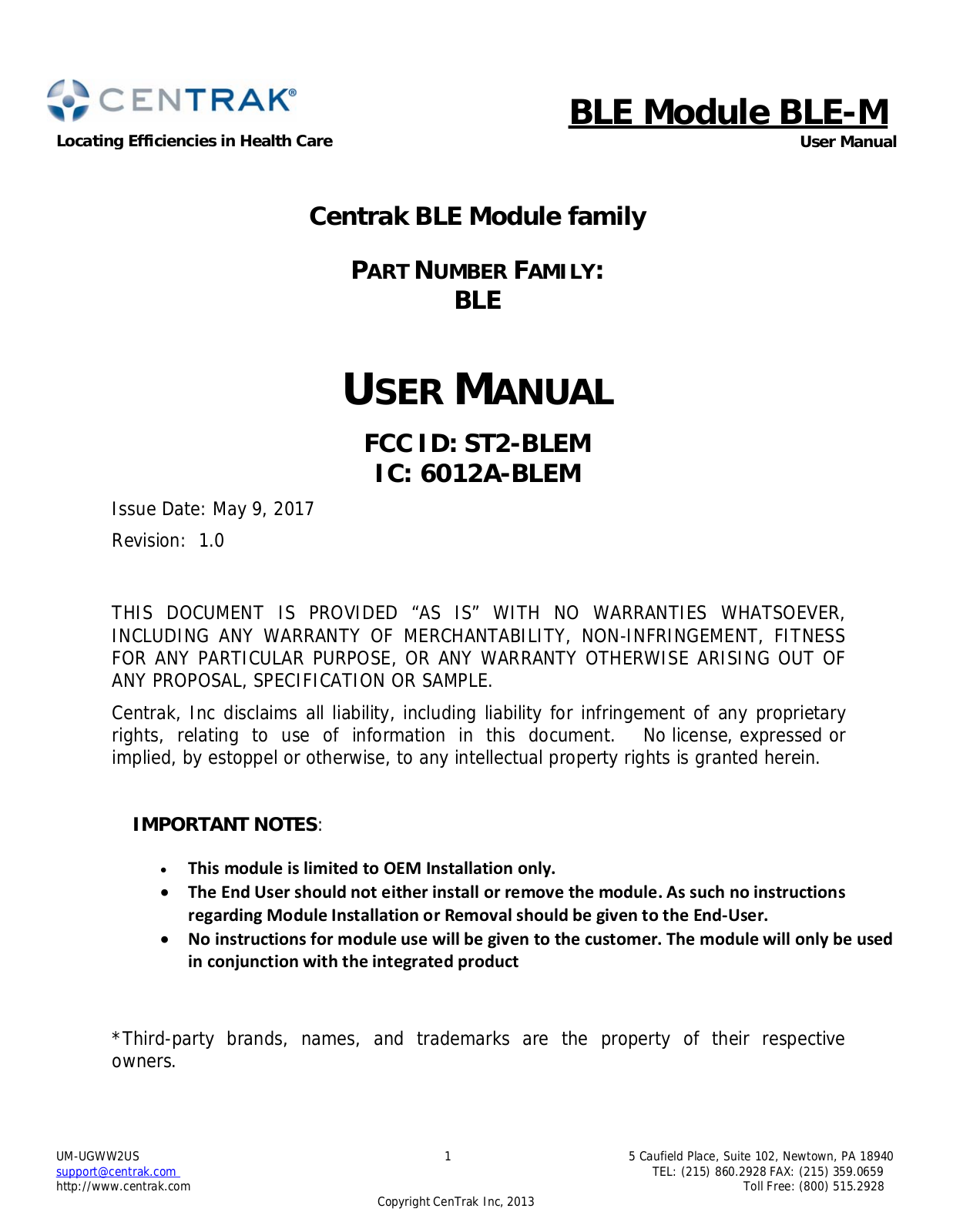 Centrak BLEM User Manual