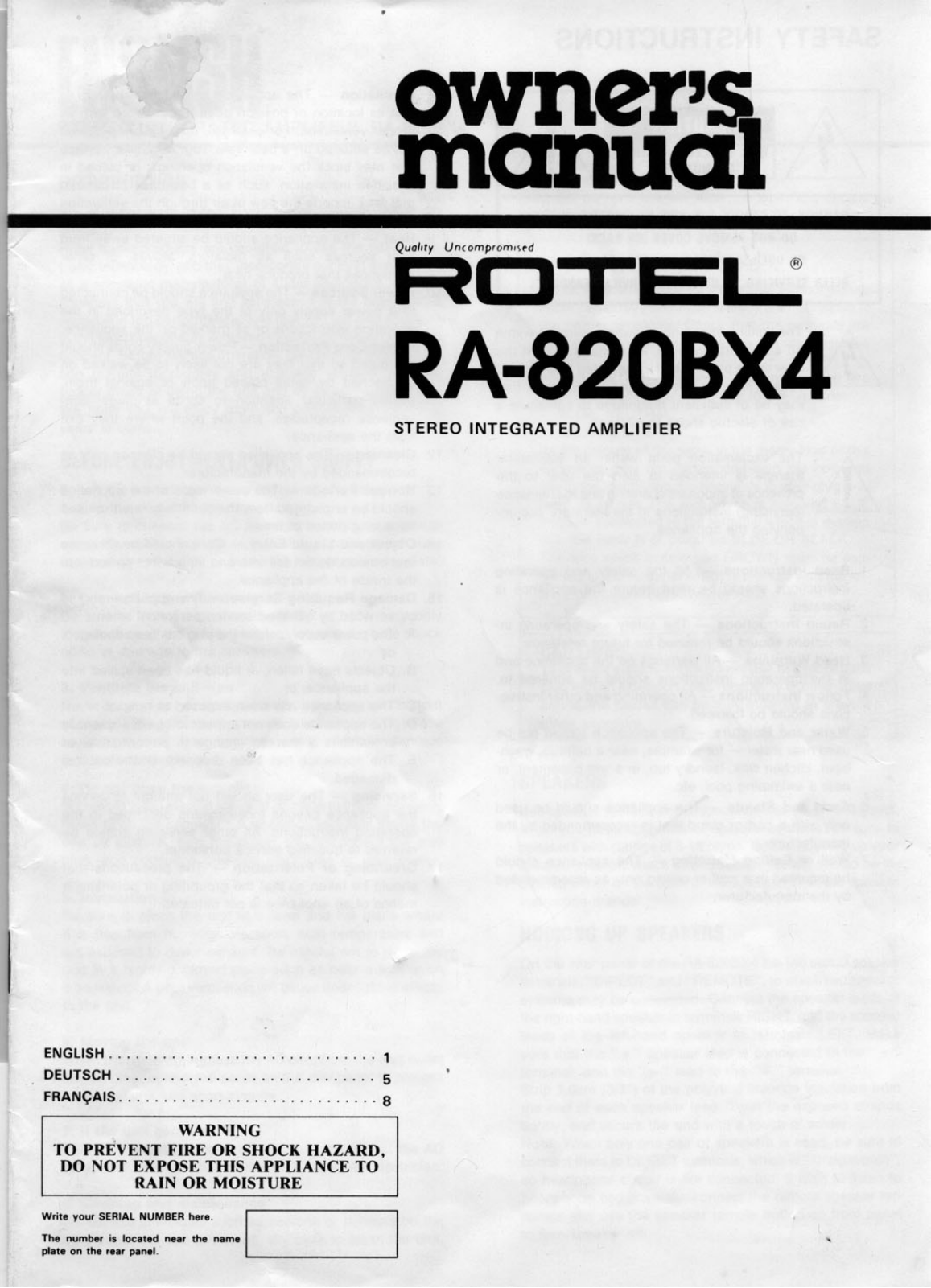 Rotel RA820BX4 User Manual