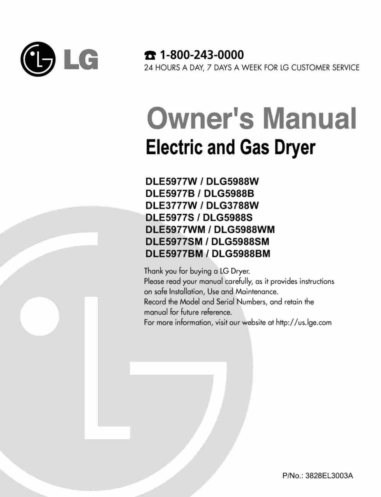 LG Electronics DLE5977BM, DLE377W, DLE5977SM, DLE5977WM, DLE5977S User Manual
