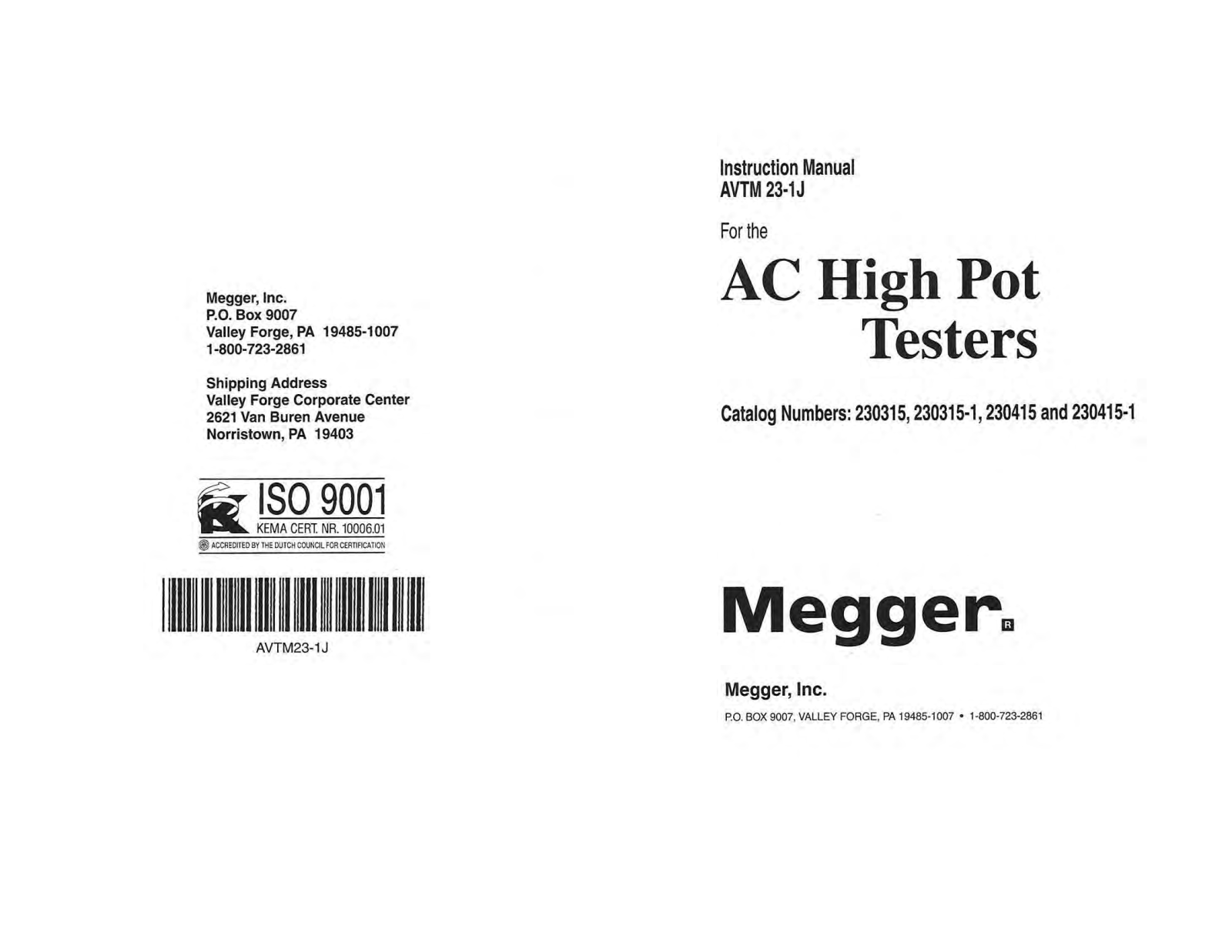 Megger atvm 23-1j Operating Manual