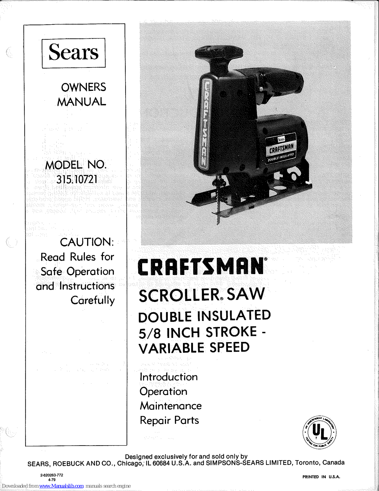 Craftsman 315.10721 Owner's Manual