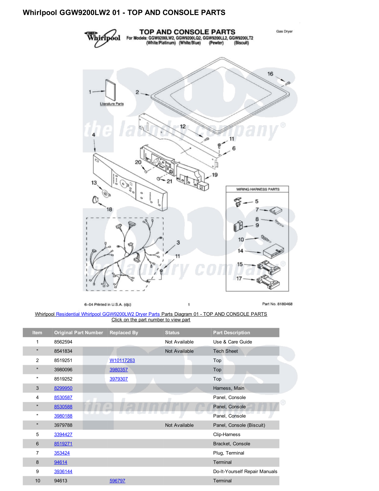 Whirlpool GGW9200LW2 Parts Diagram