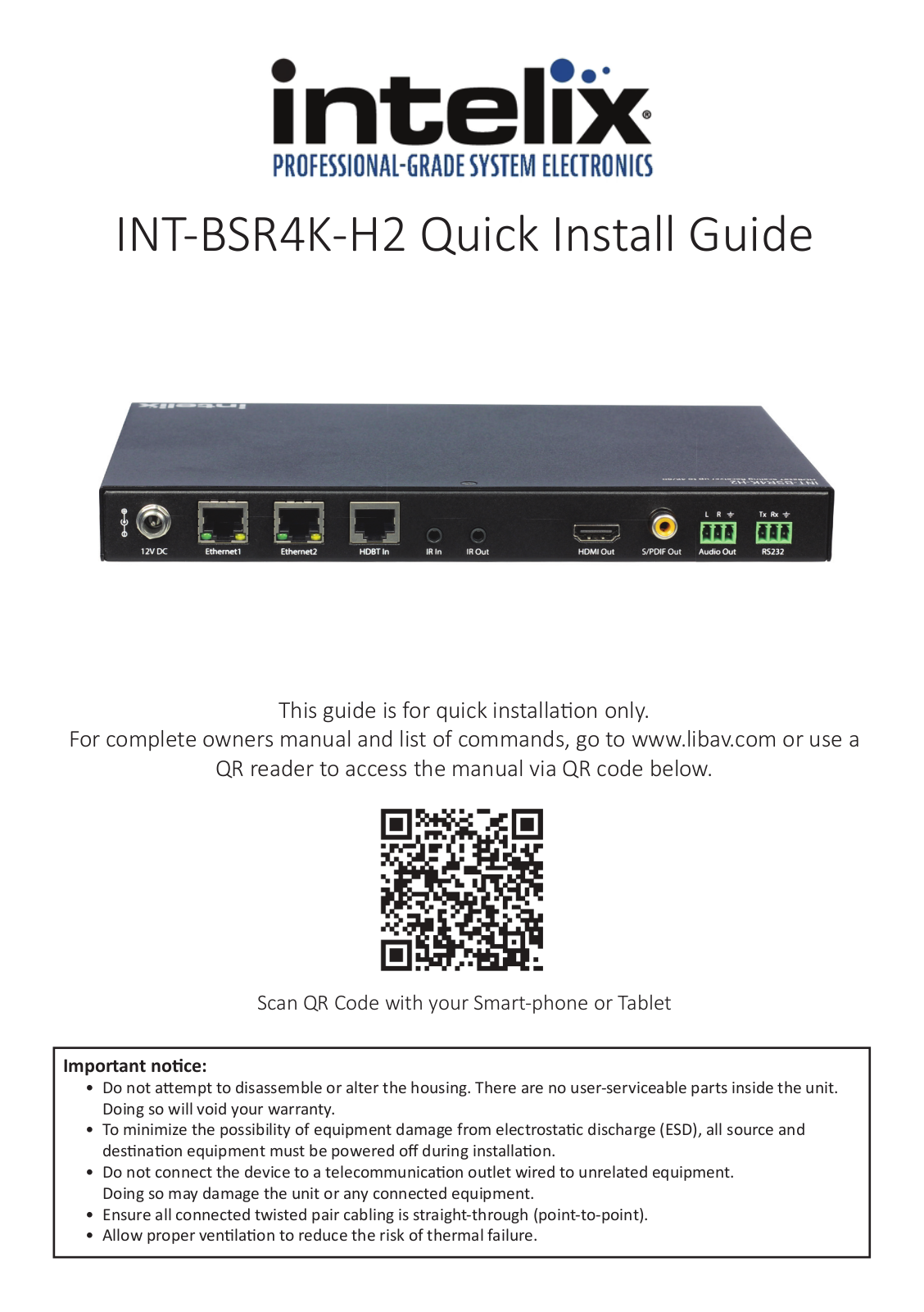 Intelix INT-BSR4K-H2 Quick Start Guide