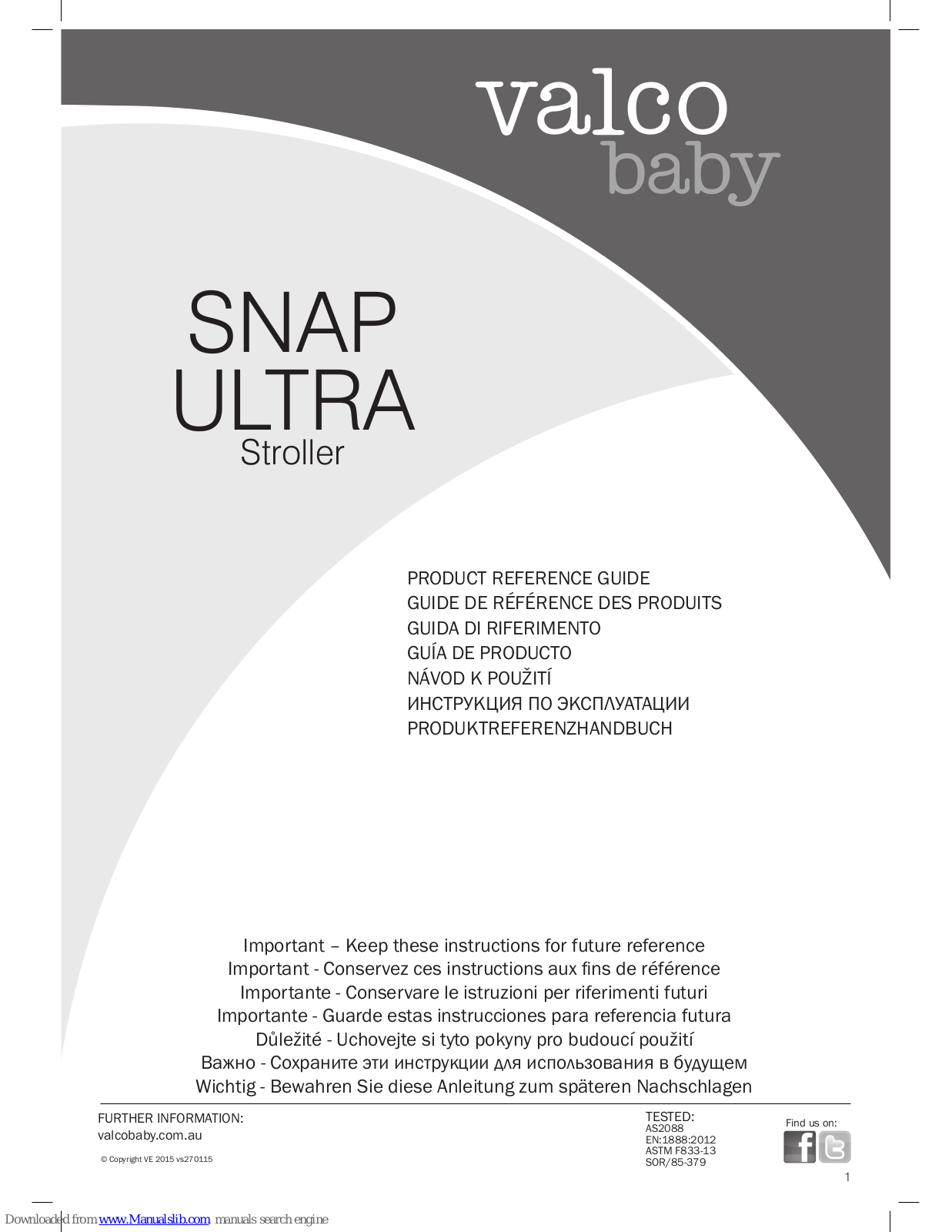 Valco baby snap ultra Product Reference Manual