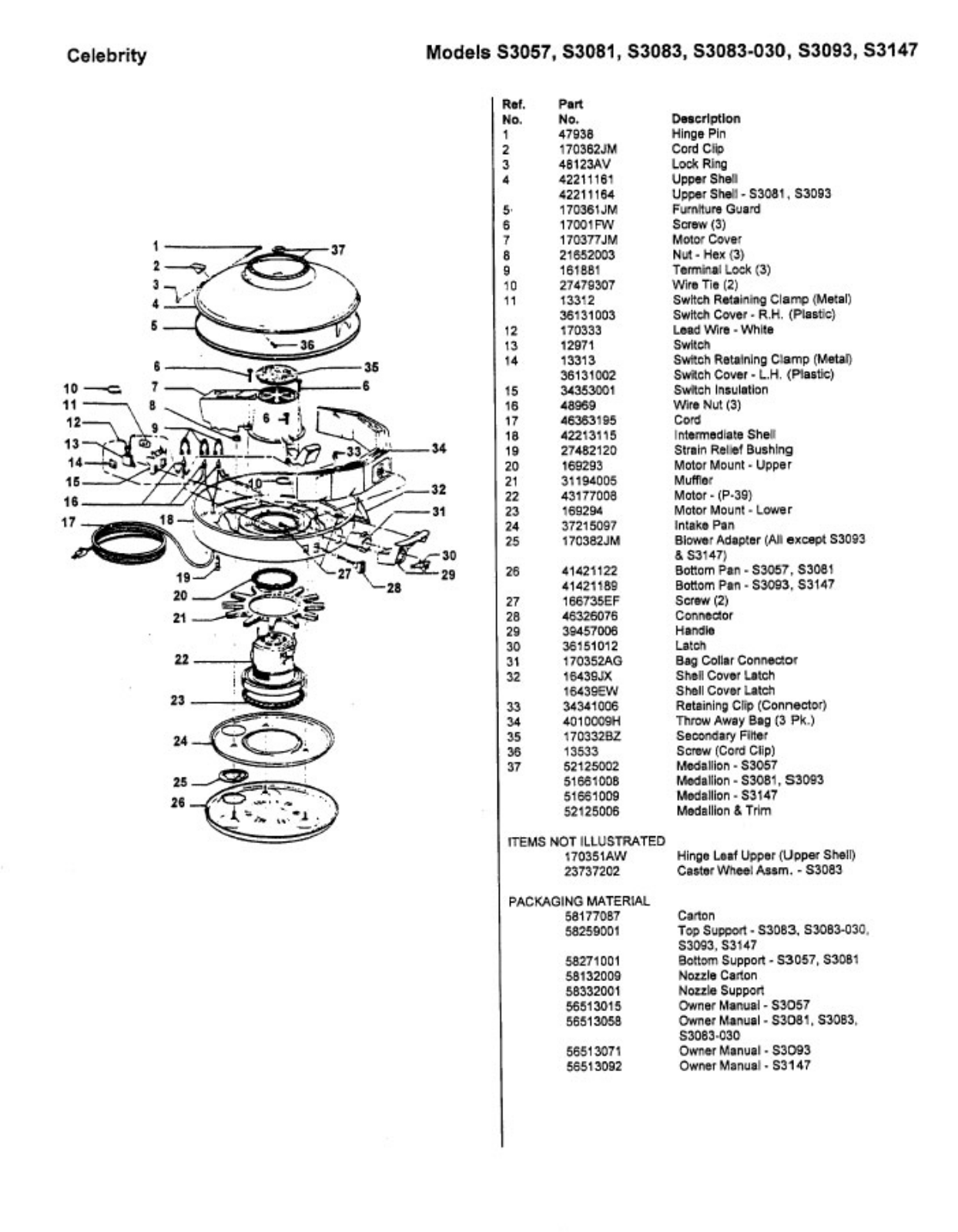 Hoover S3147, S3083, S3093, S3083-030, S3081 Owner's Manual