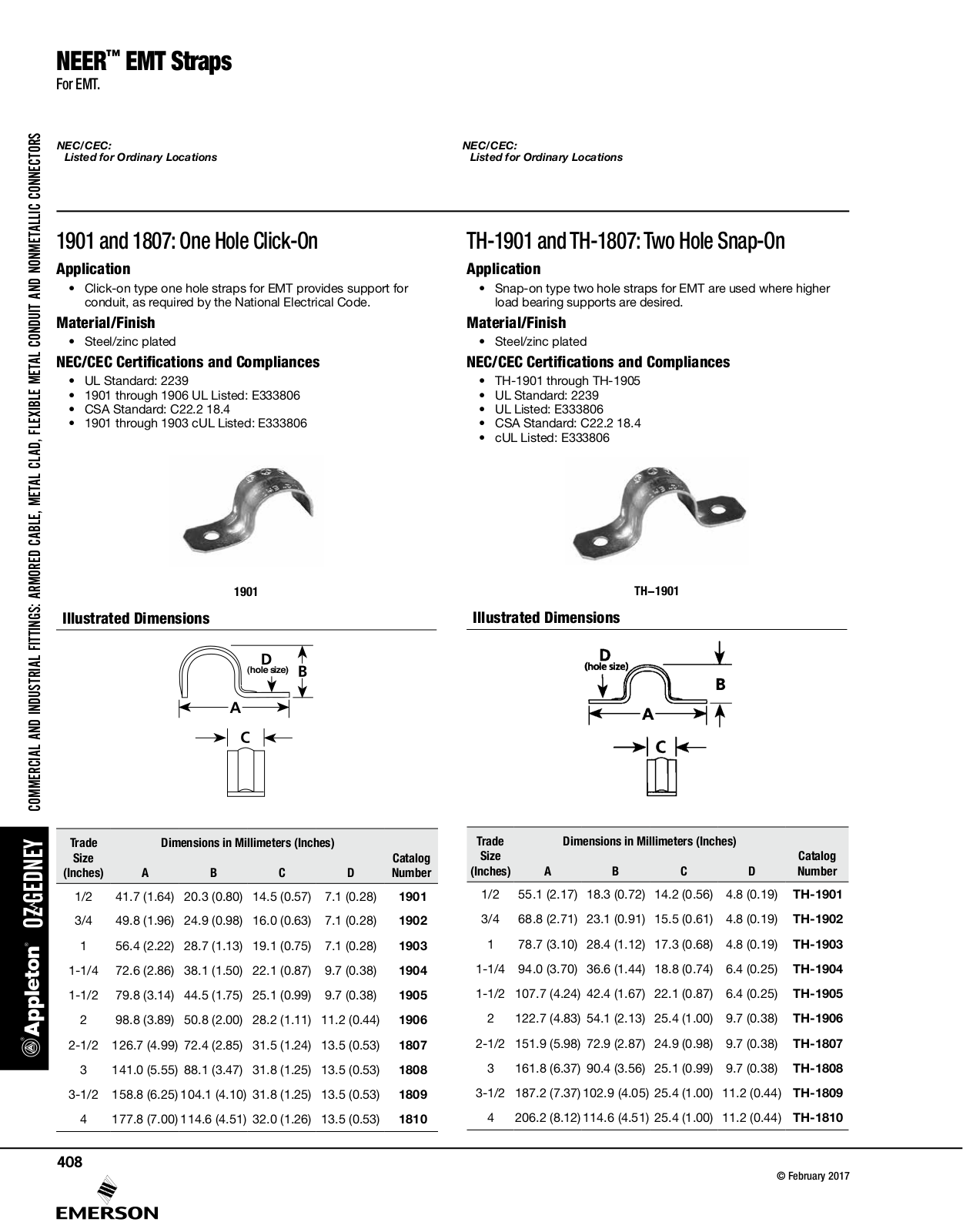 Appleton NEER™ EMT Straps Catalog Page