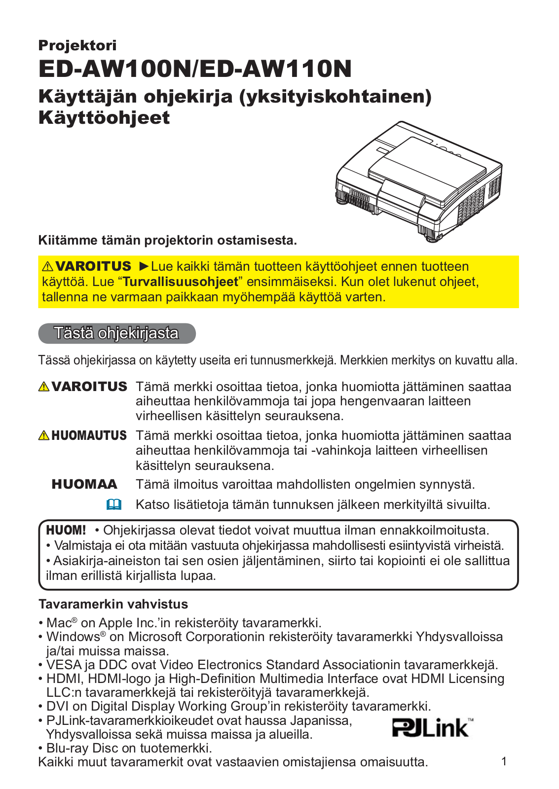 Hitachi ED-AW110, ED-AW100 User Manual