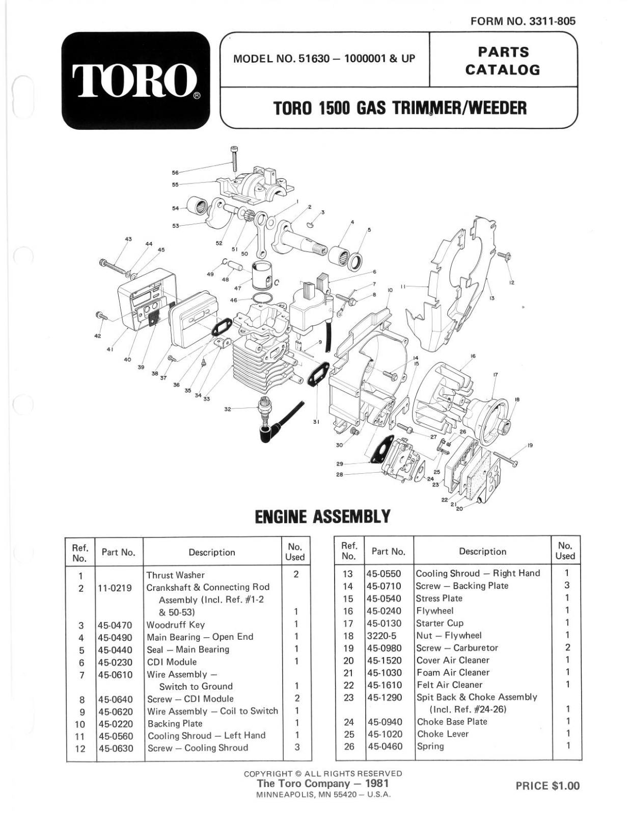 Toro 51630 Parts Catalogue