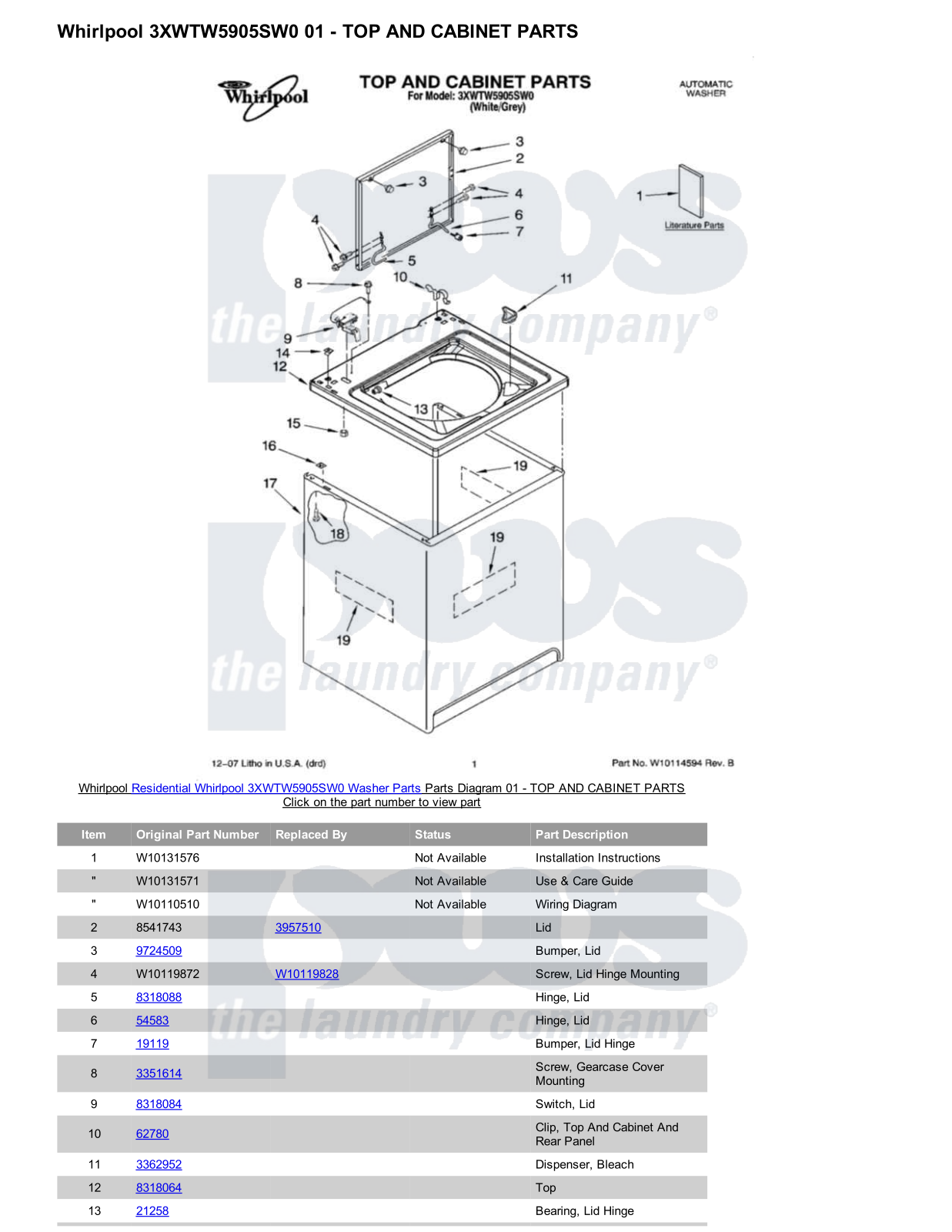 Whirlpool 3XWTW5905SW0 Parts Diagram