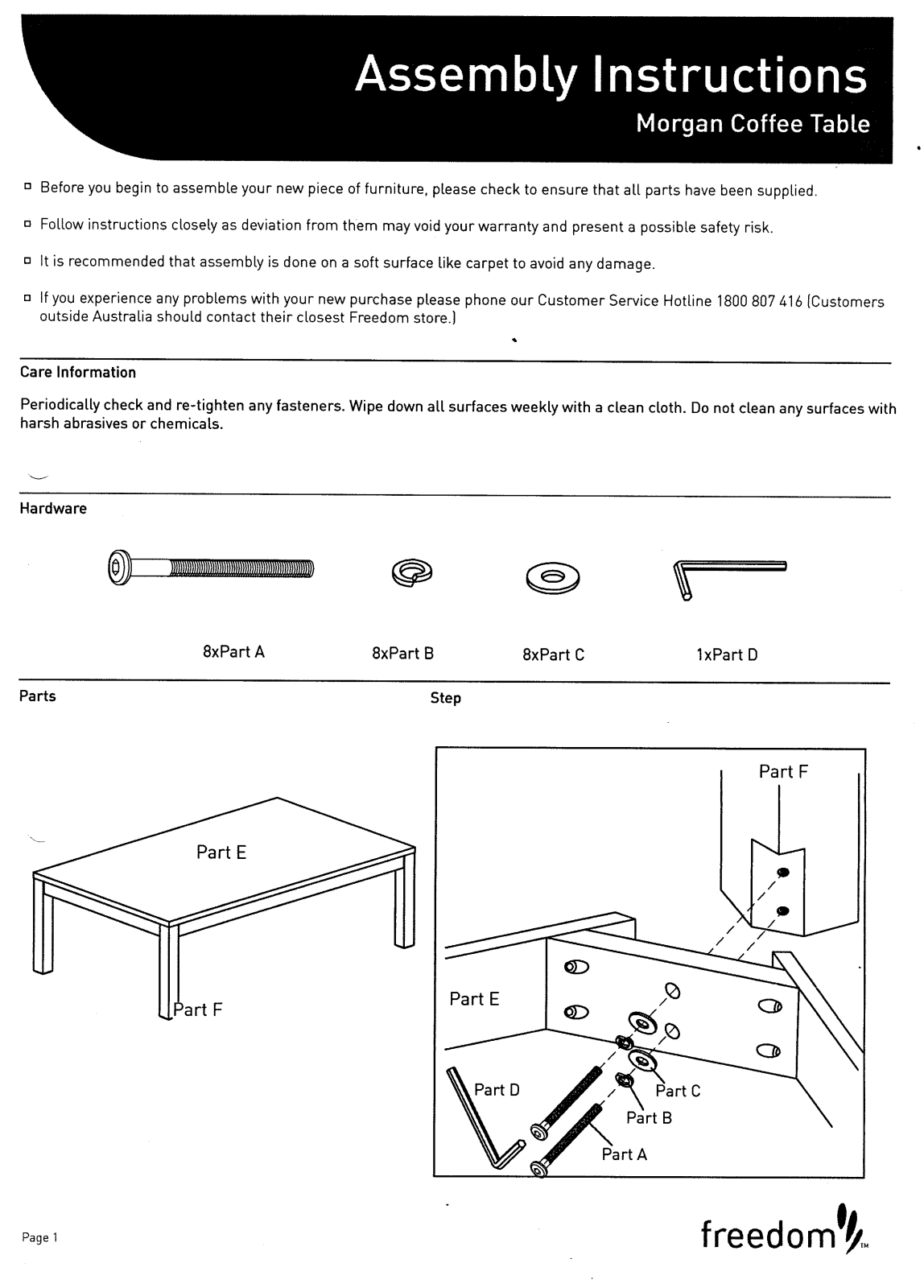 Freedom Morgan Coffee Table Assembly Instruction