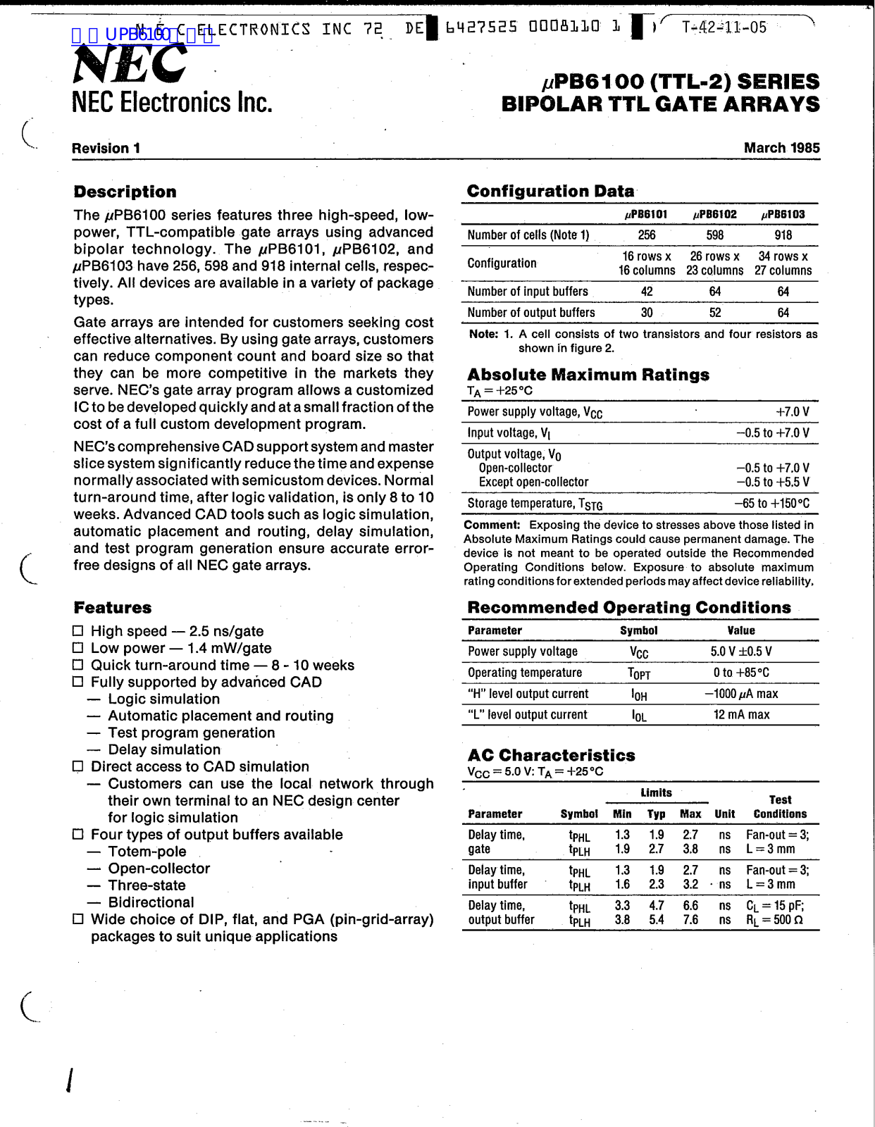 NEC PB6100 DATA SHEET