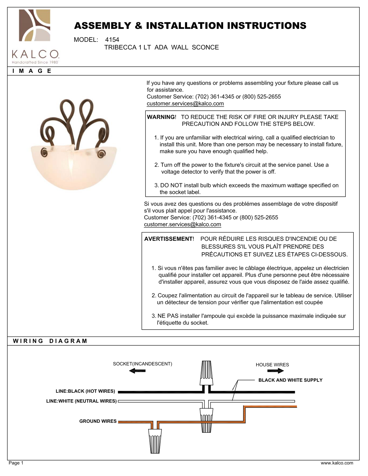 Kalco 4154PSANTQ, 4154PSFROST User Manual