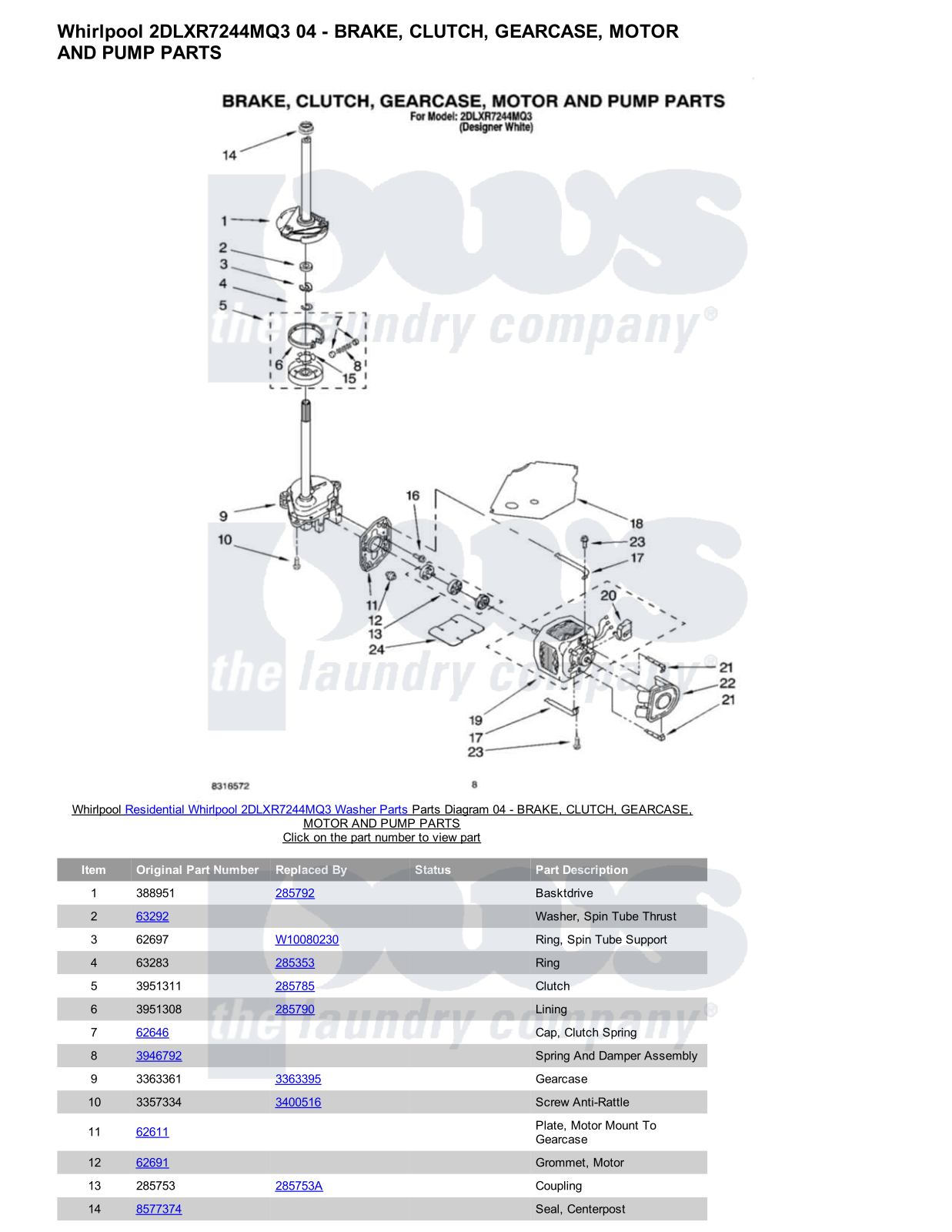 Whirlpool 2DLXR7244MQ3 Parts Diagram