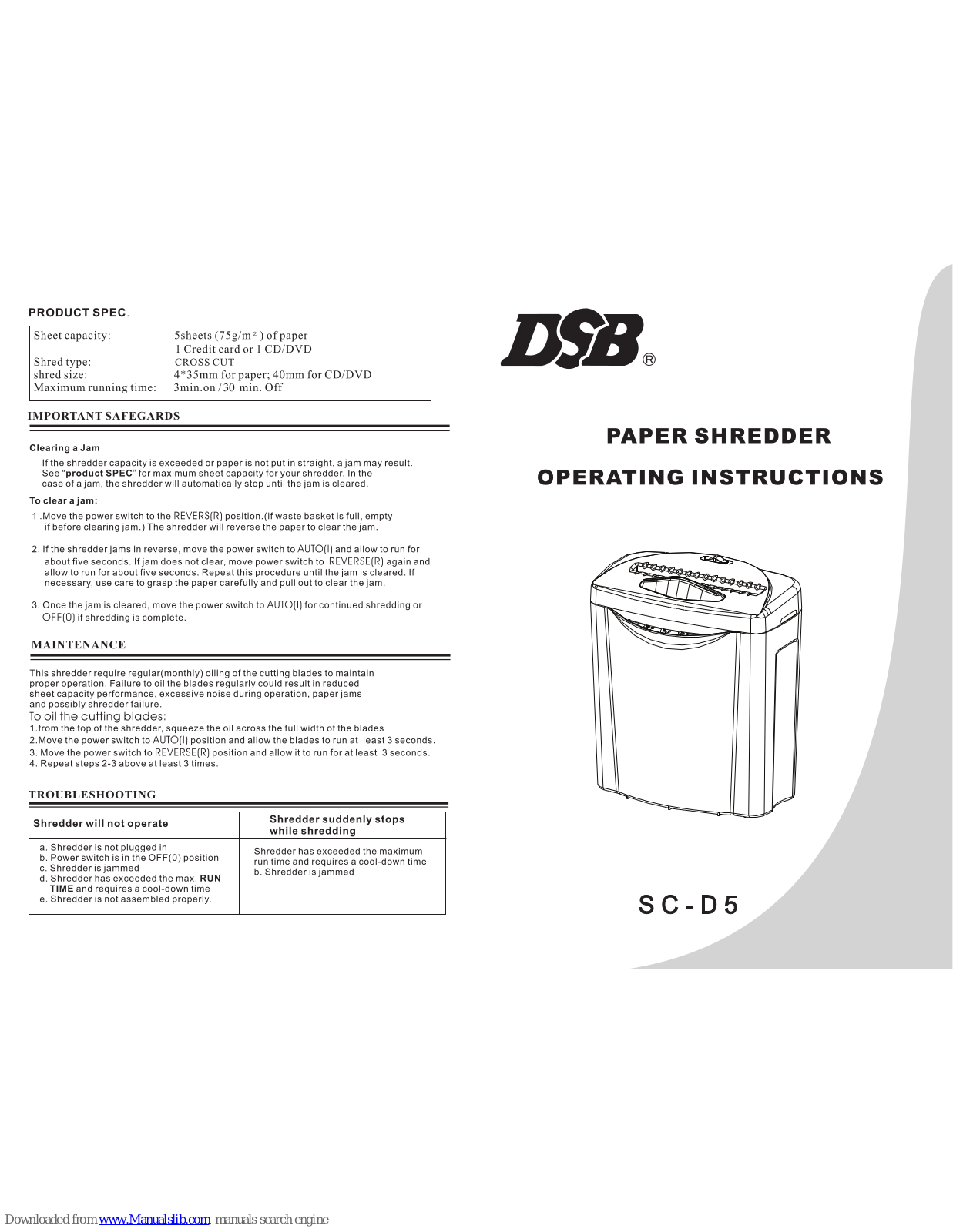 DSB SC-D5 Operating Instructions Manual