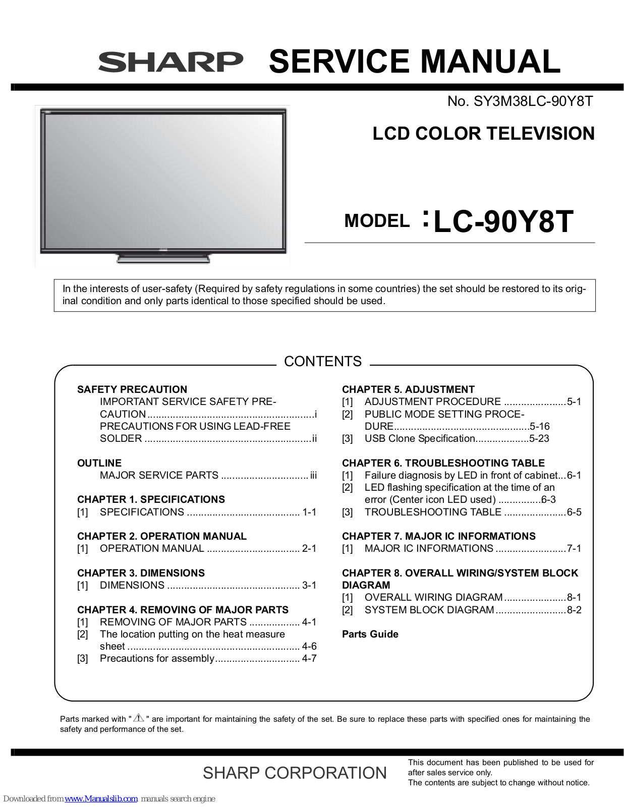 Sharp LC-90Y8T Service Manual