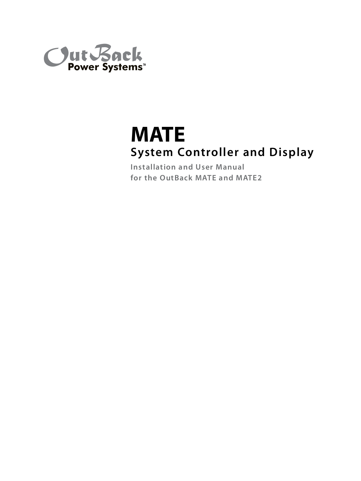 Outback Power Systems MATE2 Installation Instructions