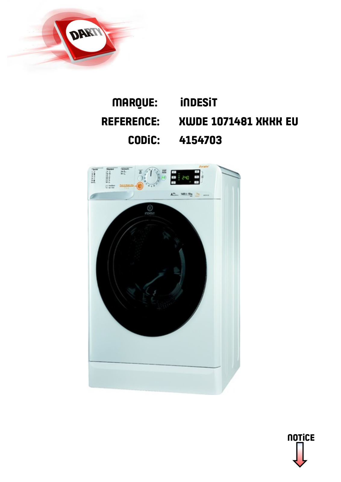 Indesit XWDE1071481XWKKK EU, XWDE 1071481 XWKKK User Manual