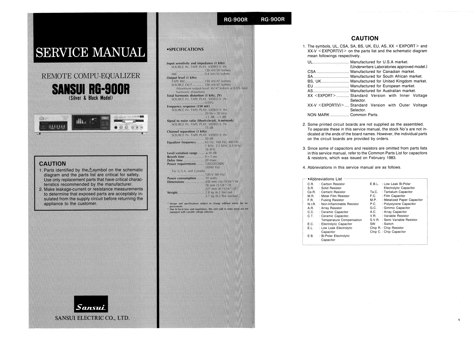 Sansui RG-900-R Service Manual