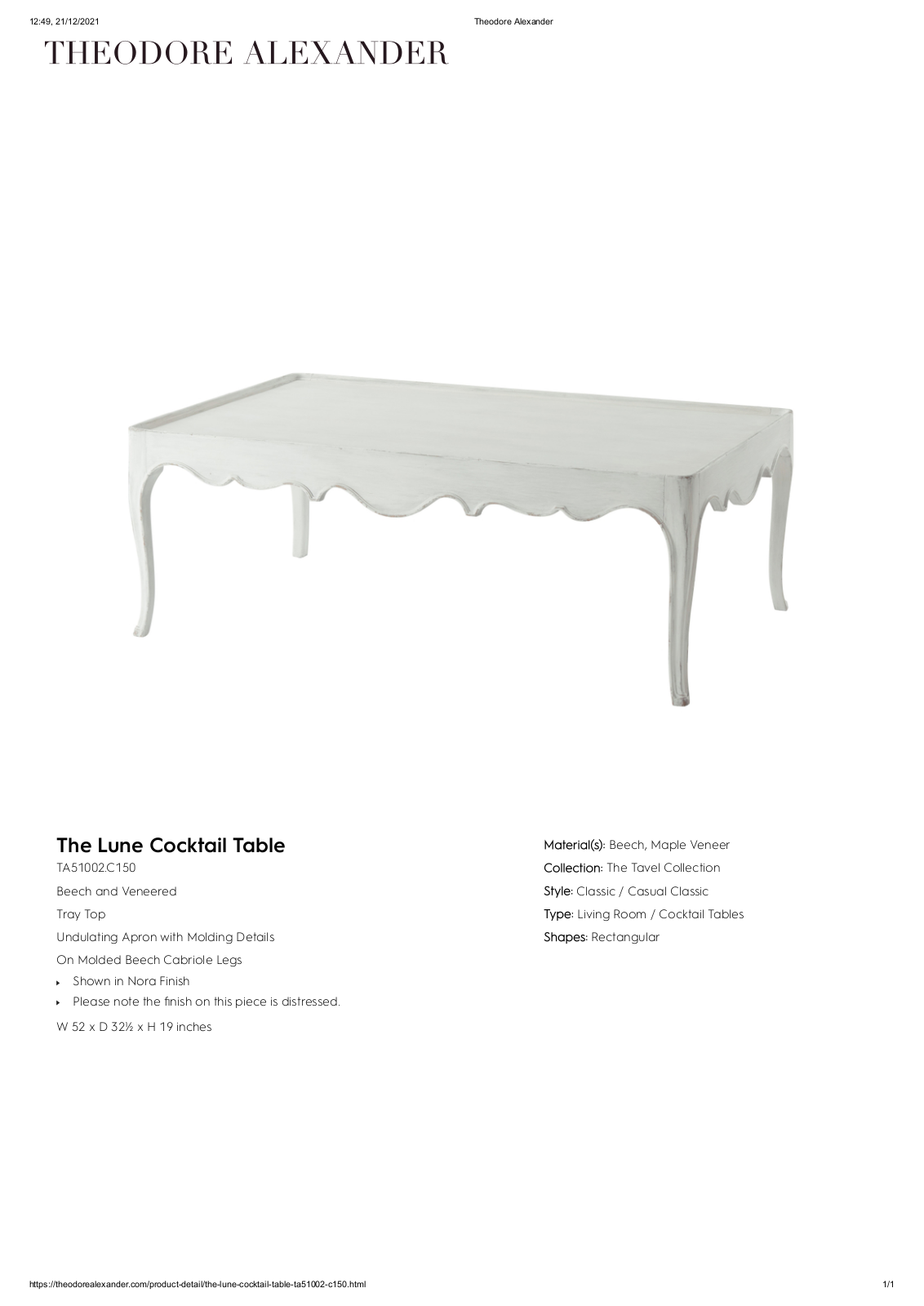 Theodore Alexander FPLJ3840 Specifications - ManualMachine.com