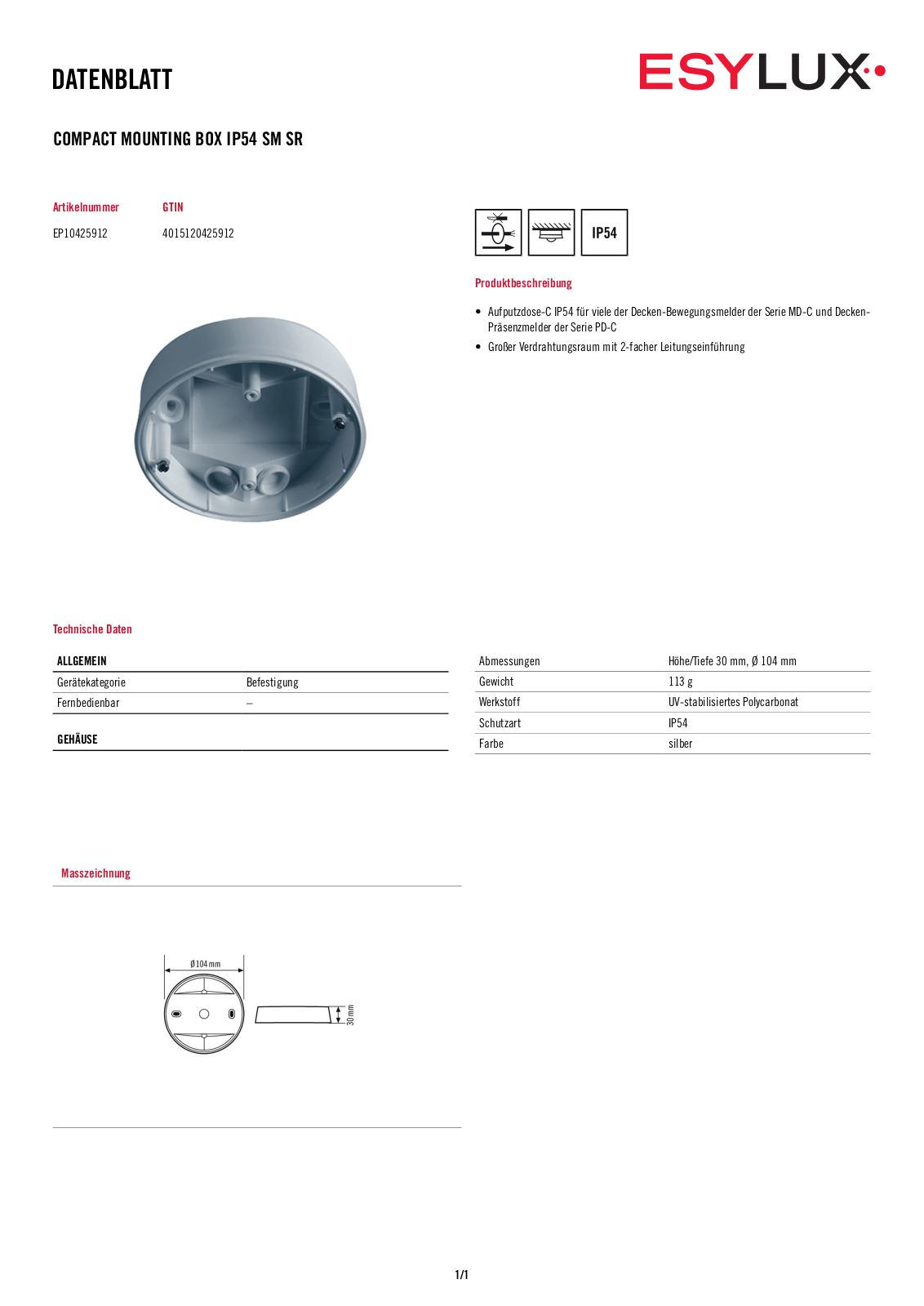 ESYLUX IP54 SM SR User Manual