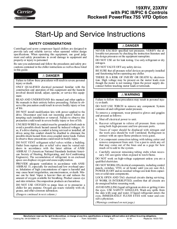 Carrier 19XRV, 23XRV User Manual